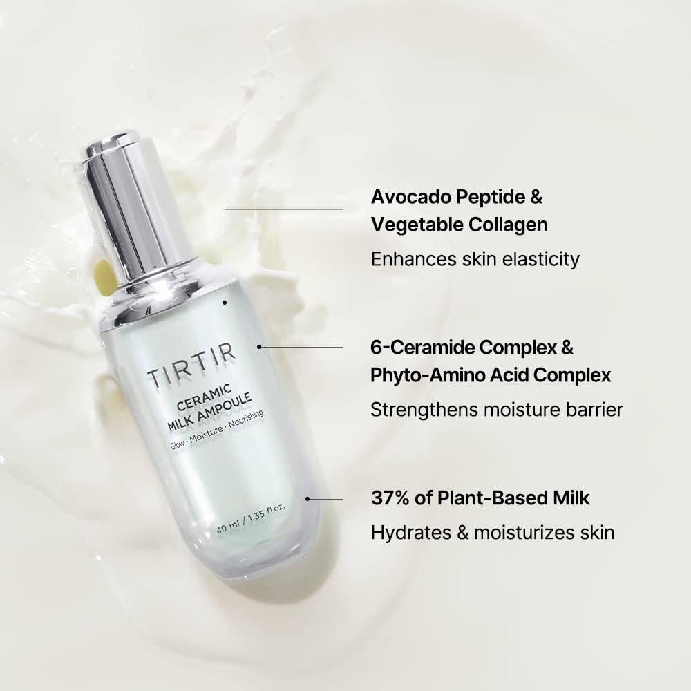 TIRTIR Ceramic Milk Ampoule 40mL - Hydrating Facial Serum for Dry Skin, Korean Skincare for Glowing Complexion | Perfect for Night Routine & Daily Moisturizing