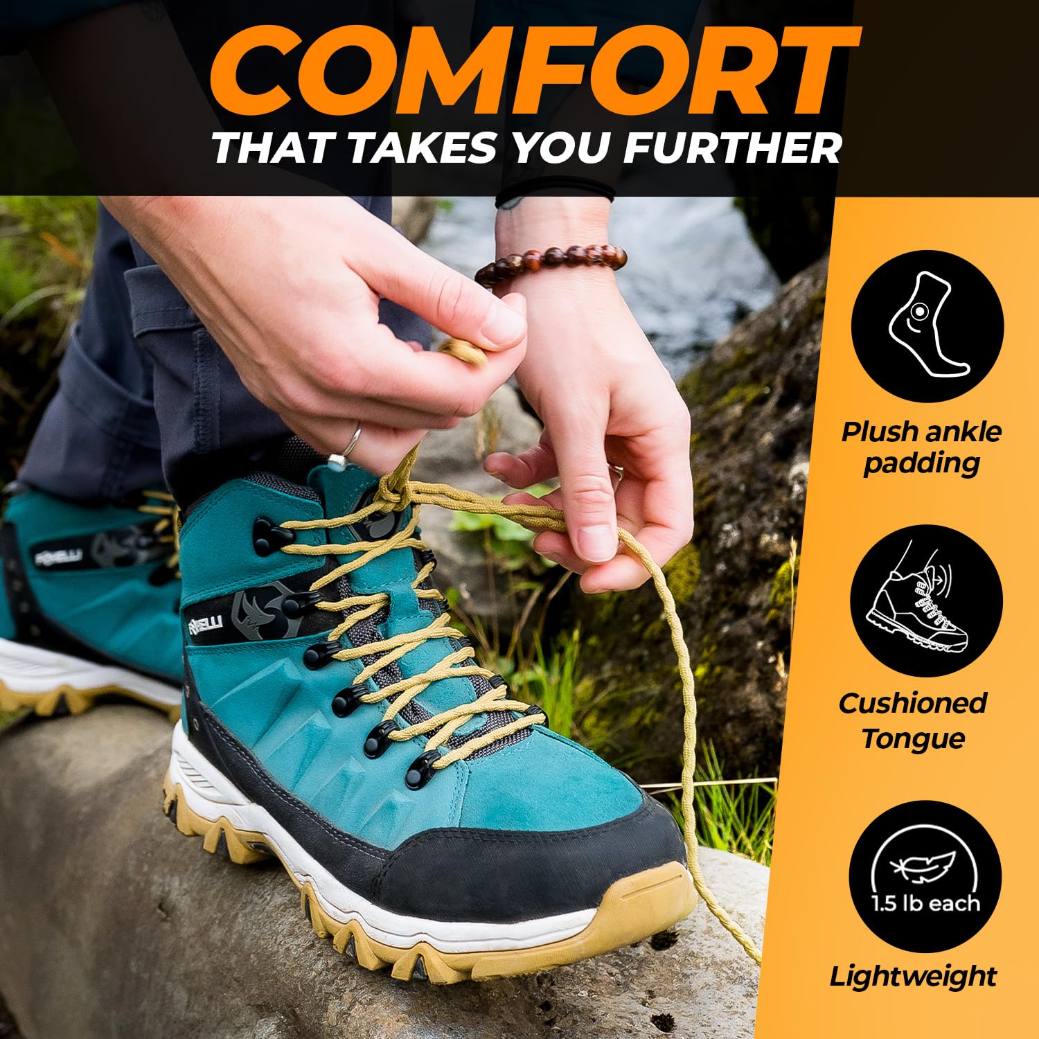 Foxelli Women's Hiking Boots - Waterproof Lightweight Breathable Suede Leather Boots for Outdoor Trekking & Trail Running