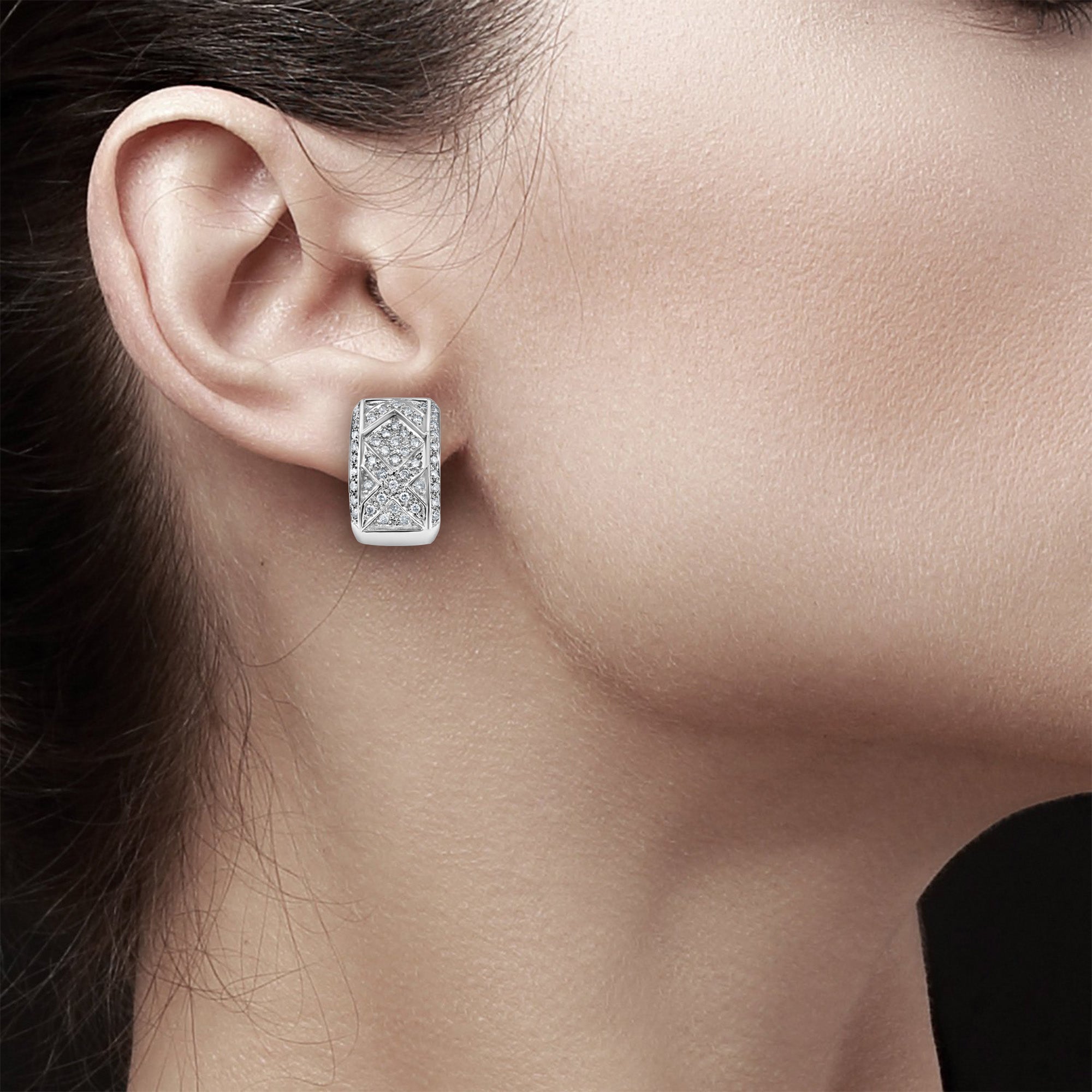 2 Carat Pave Diamond X Design Earrings in 14k White Gold - Elegant Wedding Jewelry & Anniversary Gift for Women