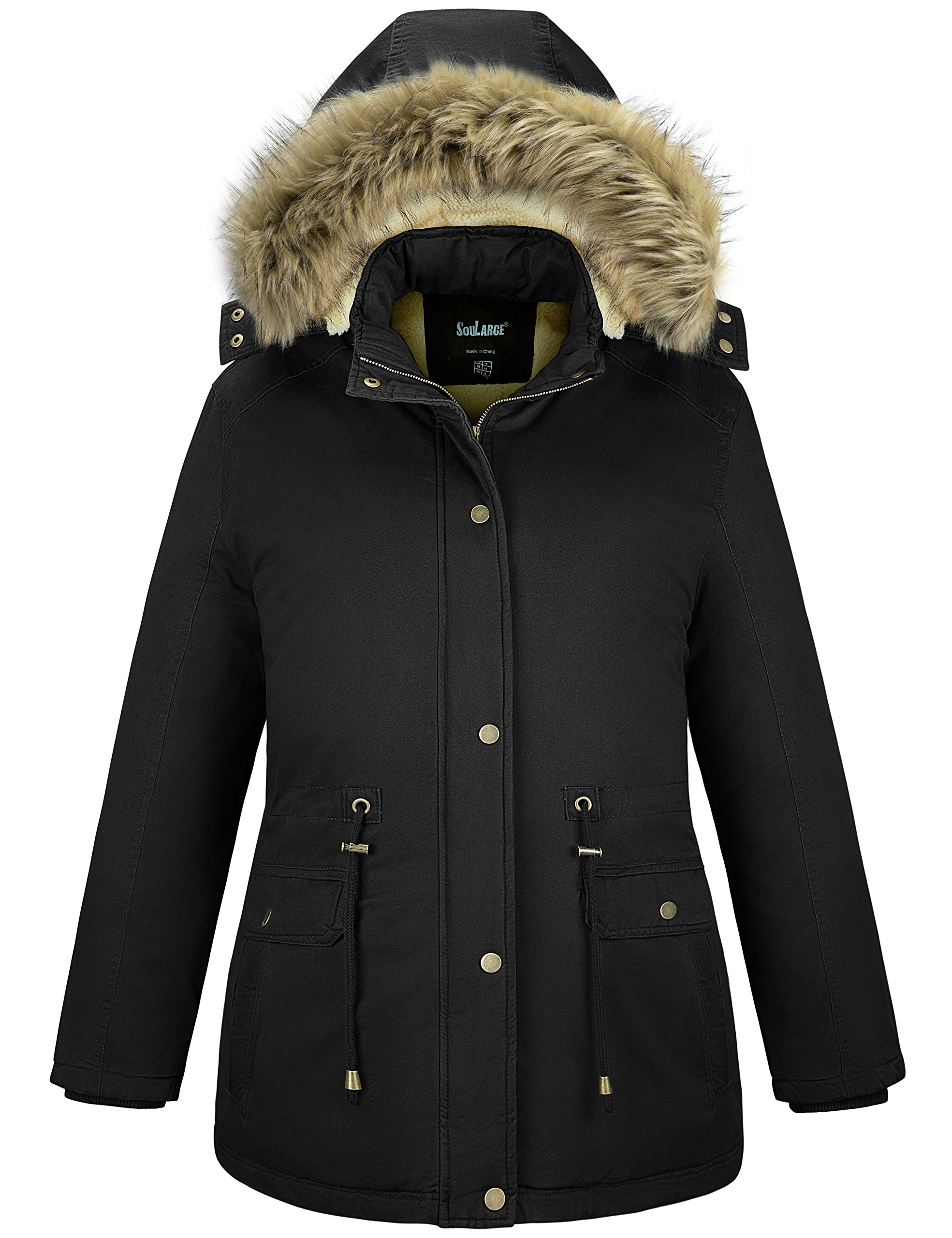 Soularge Women's Plus Size Winter Coat with Sherpa Lining & Detachable Hood - Warm Fleece Jacket for Cold Weather, Outdoor Activities & Casual Wear