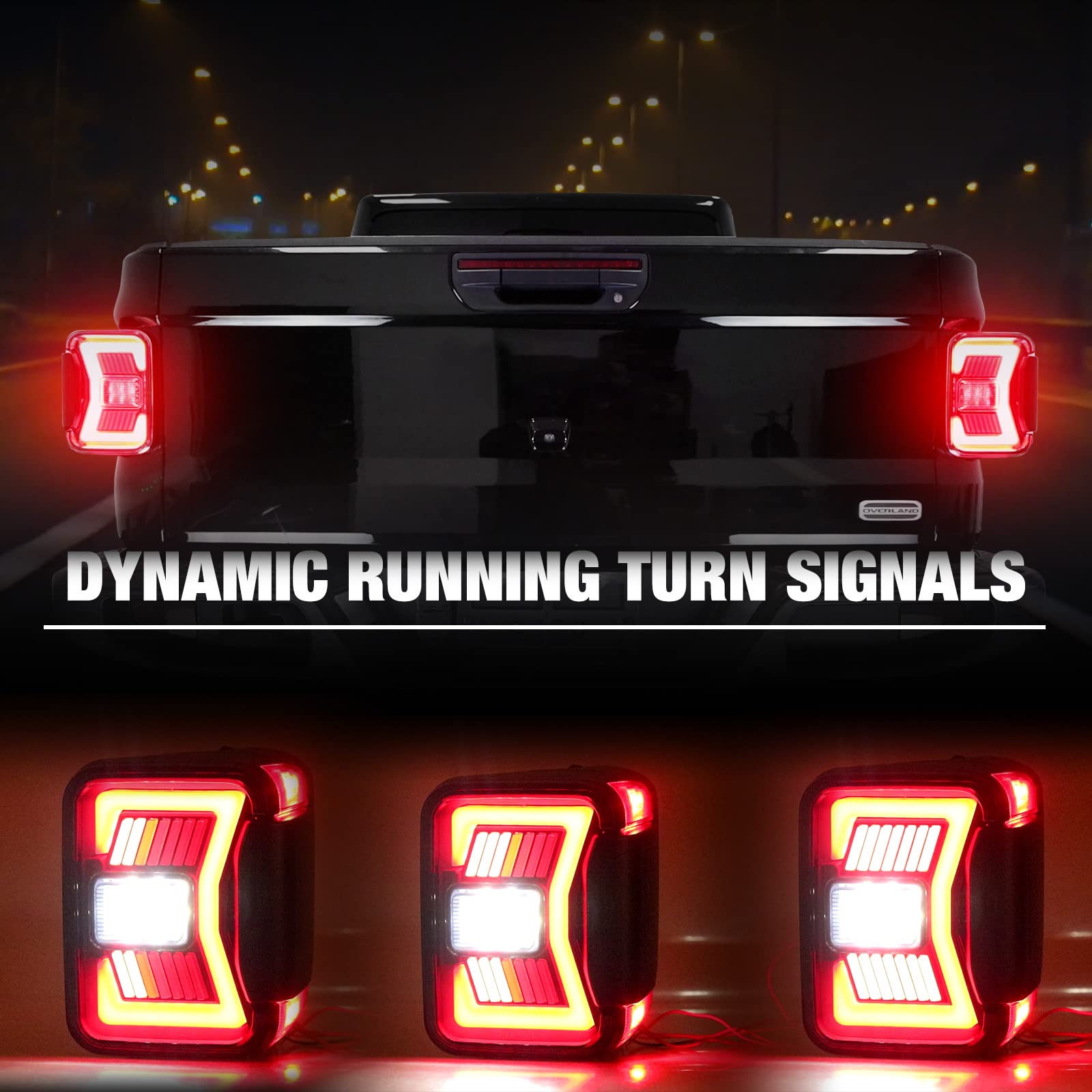 AUTOWIKI LED Tail Lights for 2019-2025 Jeep Gladiator JT - Black Smoke Lens Sequential Turn Signal Tail Lights (1 Pair) - Rear Lamps Replacement for Off-Roading & Night Driving