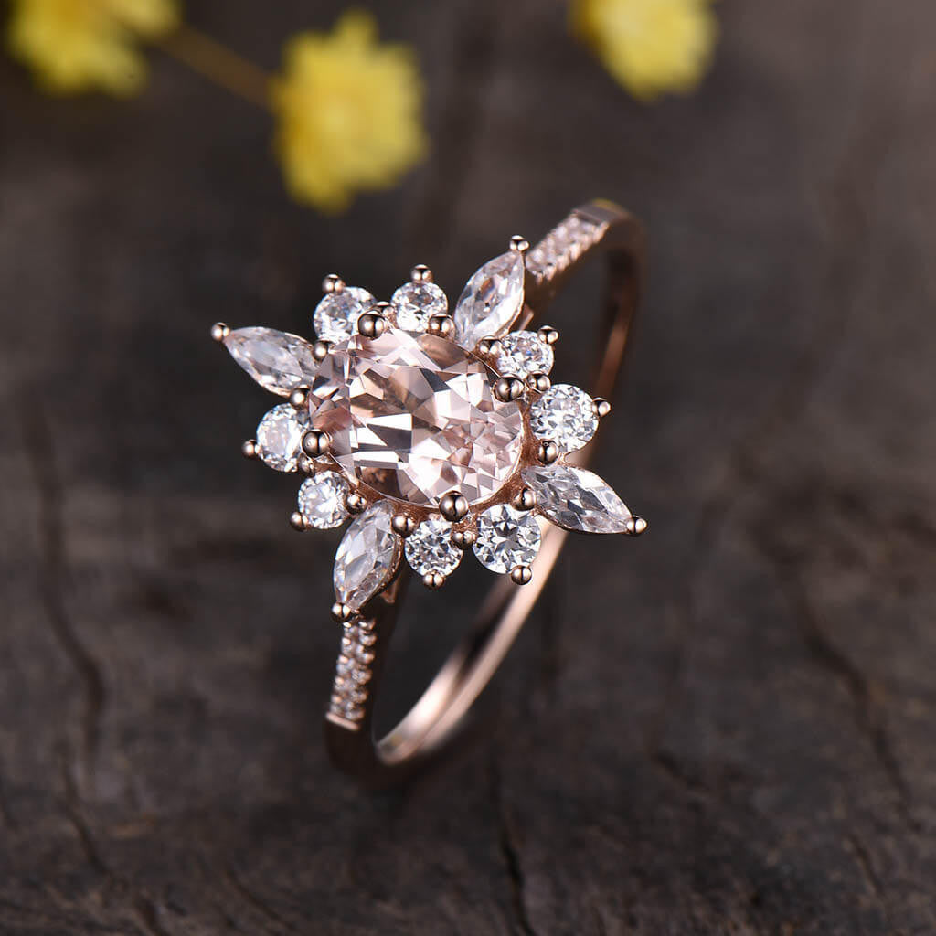 14K/18K Gold Floral Morganite Moissanite Diamond Engagement Ring for Women - Elegant Wedding Band, Promise Ring & Anniversary Jewelry Gift