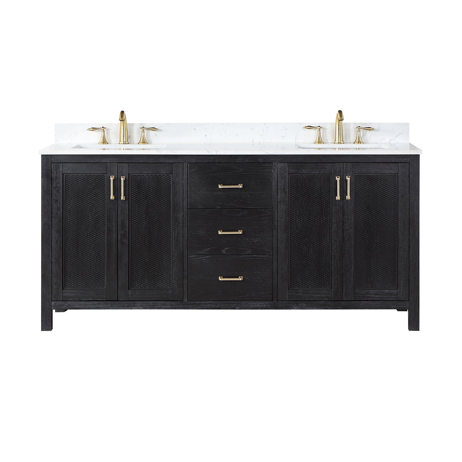 Hadiya 72 Inch Double Sink Bathroom Vanity Set with Aosta White Composite Stone Countertop - Modern Bathroom Furniture for Master Bath & Guest Bathroom