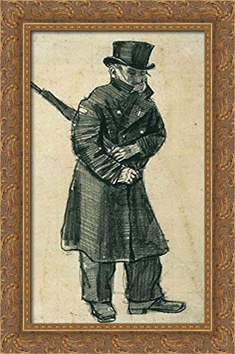 Vincent van Gogh Orphan Man With Top Hat And Umbrella 16x24 Gold Framed Canvas Art - Vintage Home Decor for Living Room, Office & Gallery Wall