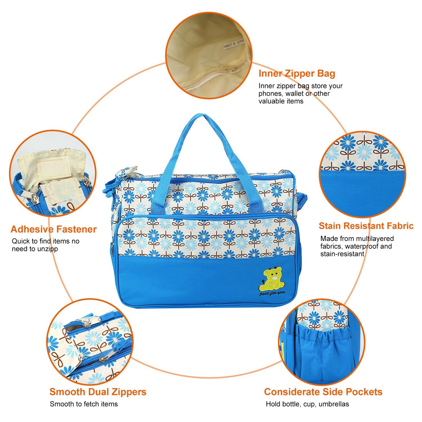 Zorpupoa Diaper Bag Tote Set for Boys, Girls & Moms - Large Portable Baby Changing Bag with 5 PCS Travel Essentials | Perfect for Daycare, Travel & On-the-Go Parenting