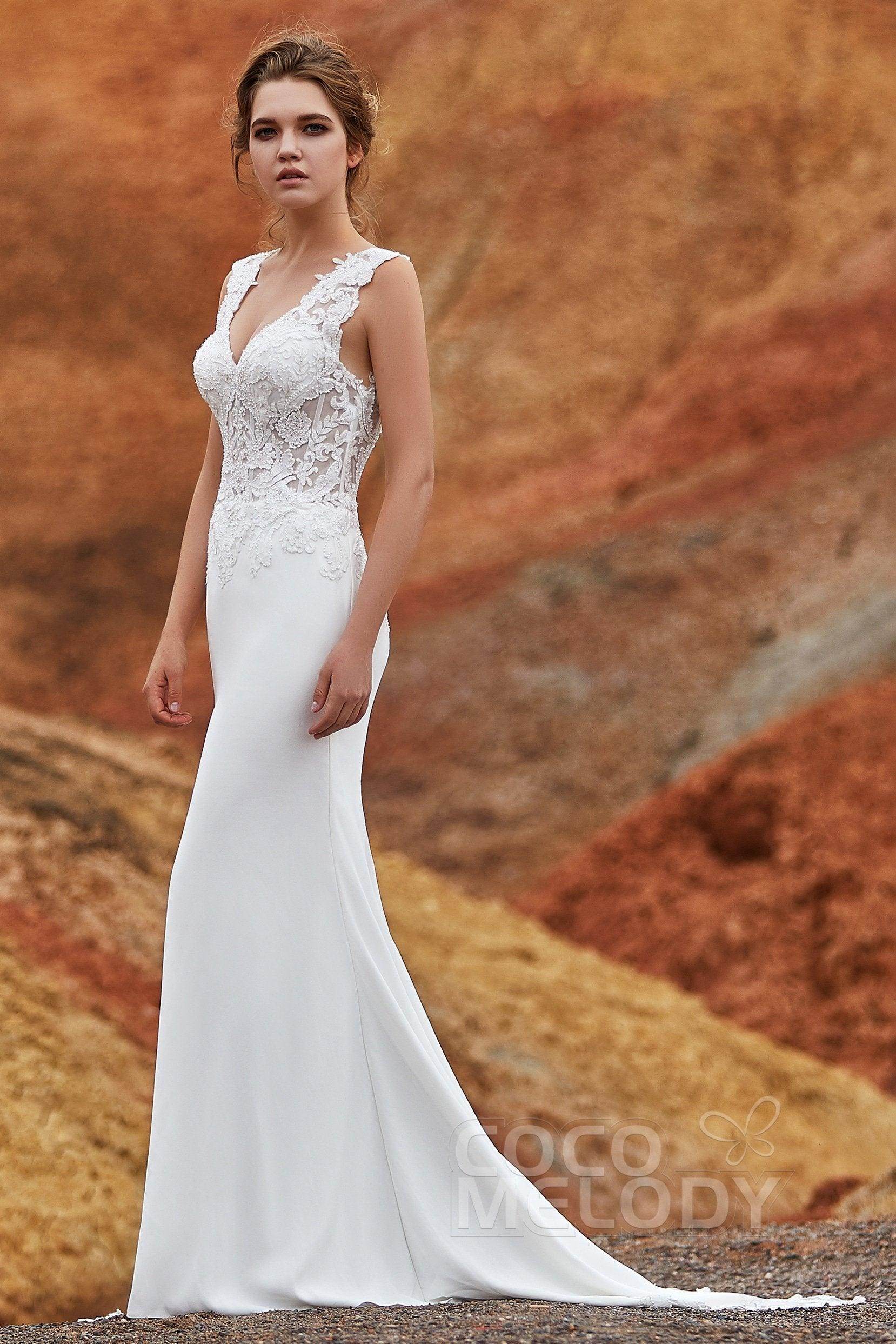 Elegant Mermaid Chapel Train Knitted Wedding Dress LD5816 - Perfect for Beach, Church, and Formal Wedding Ceremonies