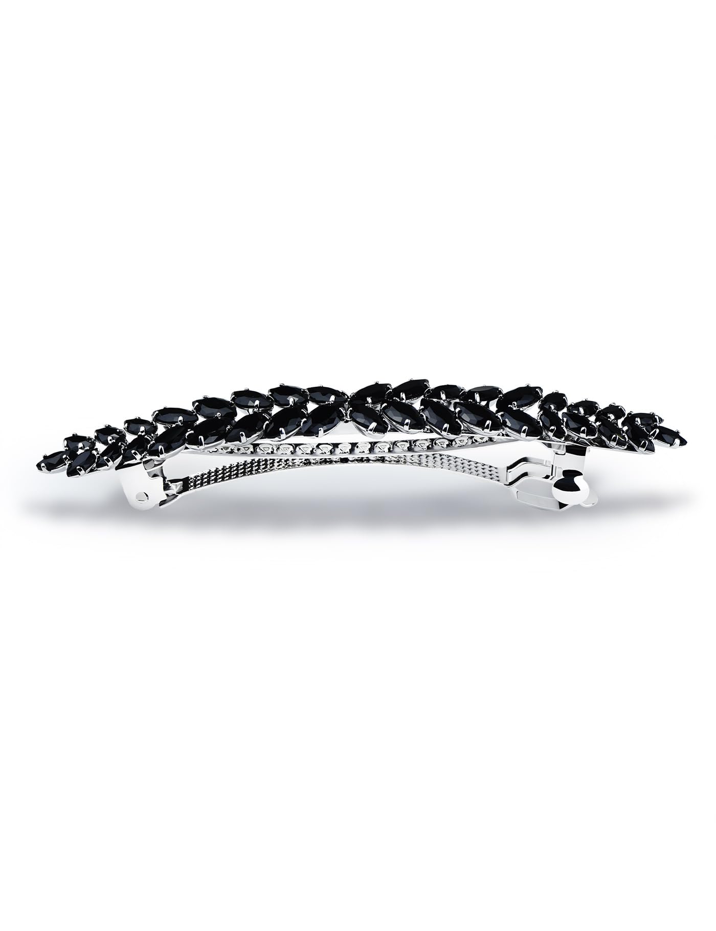 Sparkly Crystal Flower Leaf Hair Barrette Clips for Women - Elegant Bridal Wedding Prom Party Hair Accessories (Black) | Perfect for Special Occasions & Everyday Wear