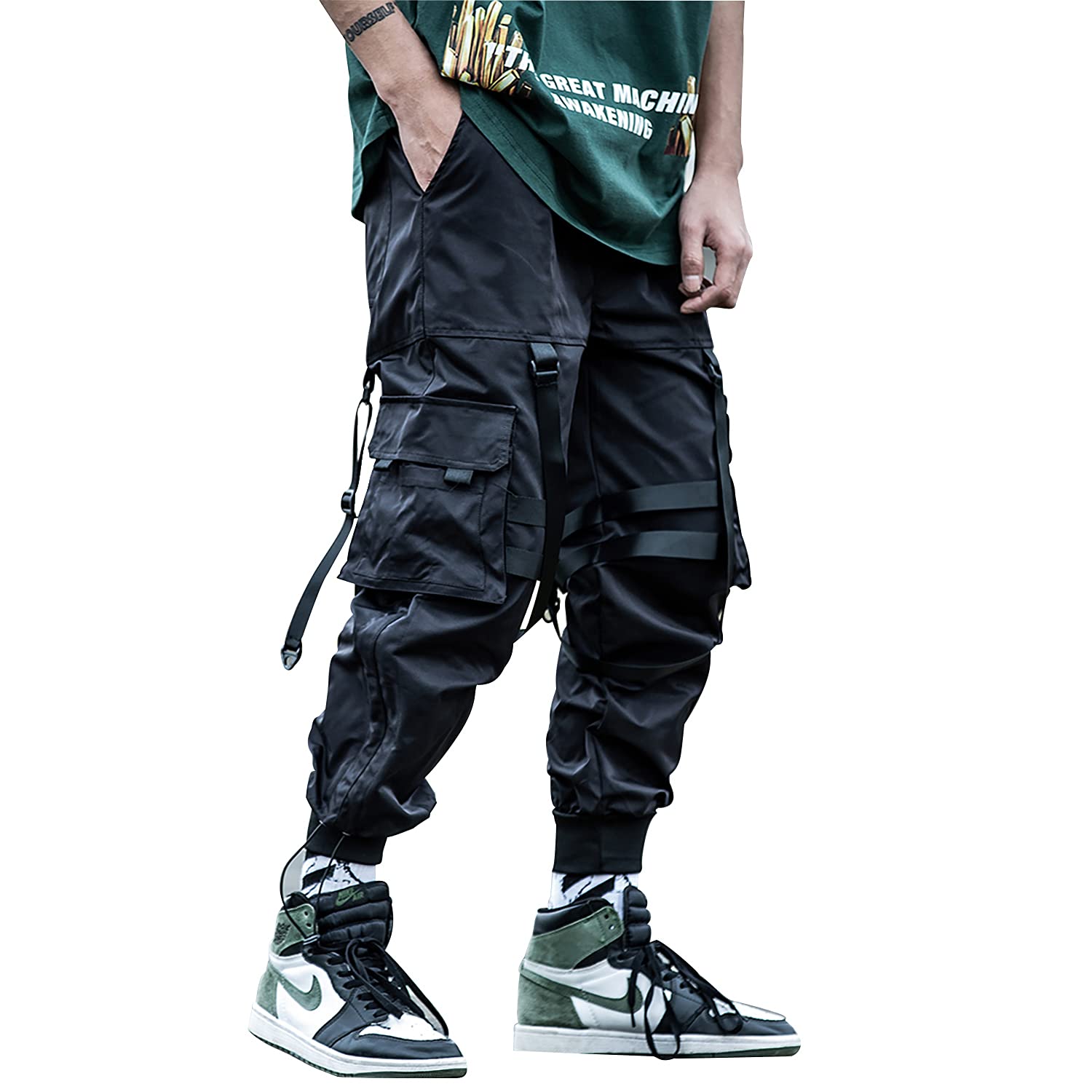 Niepce Inc Men's Techwear Pants with Adjustable Straps - Waterproof Streetwear Joggers for Urban Fashion & Outdoor Activities