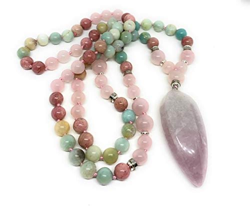 Pastel Multi-Gemstone Beaded Necklace with Hand-Knotted Pendant - Elegant Boho Jewelry for Women, Perfect for Weddings, Parties & Everyday Wear