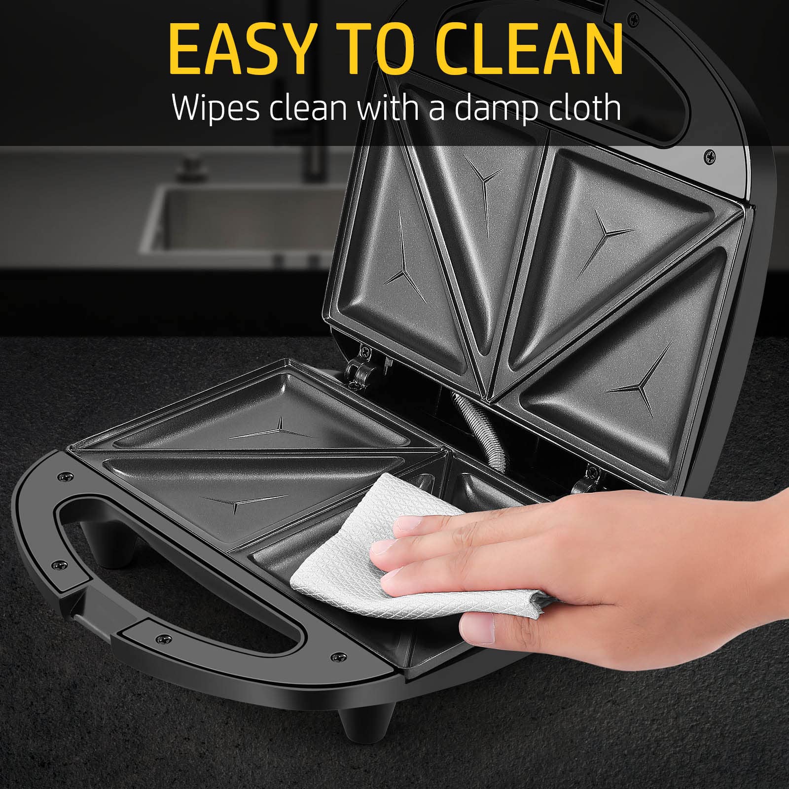 OSTBA 3-in-1 Sandwich Maker, Panini Press & Toaster - Non-Stick Plates, LED Indicator, Cool-Touch Handle - Perfect for Breakfast, Lunch & Quick Snacks (Black)