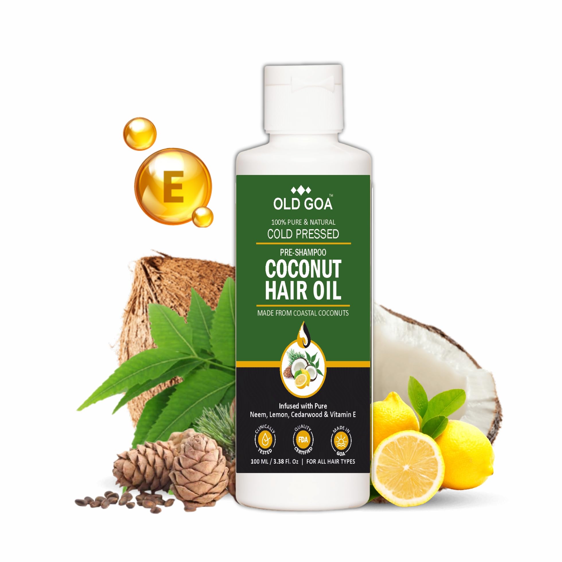 OLDGOA 100% Pure Coconut Hair Oil for Healthy Long Hair - Pre-Shampoo Treatment for Silky, Strong Hair & Dandruff Control - Non-Sticky, Non-Greasy Hair Serum for Women, Men & Kids (200ml) - Perfect for Daily Hair Care & Scalp Nourishment