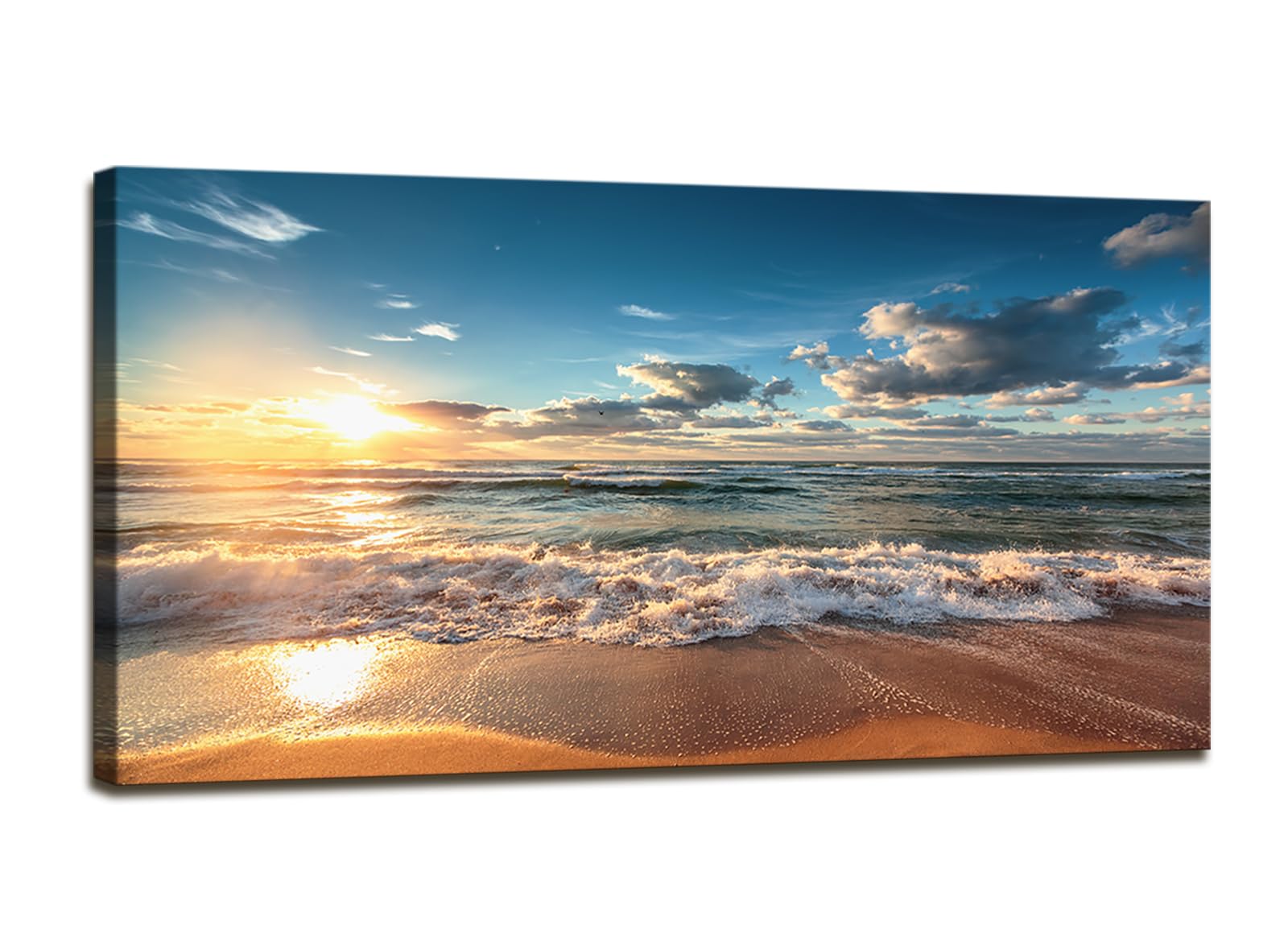 DBLAKI DB3562 Framed Beach Sunset Ocean Wall Art - Stunning Cloudscape & Sunrise Photography Canvas Print, Ready to Hang for Living Room, Bedroom & Office Decor | Coastal Nature Pictures for Beach House & Seaside Theme