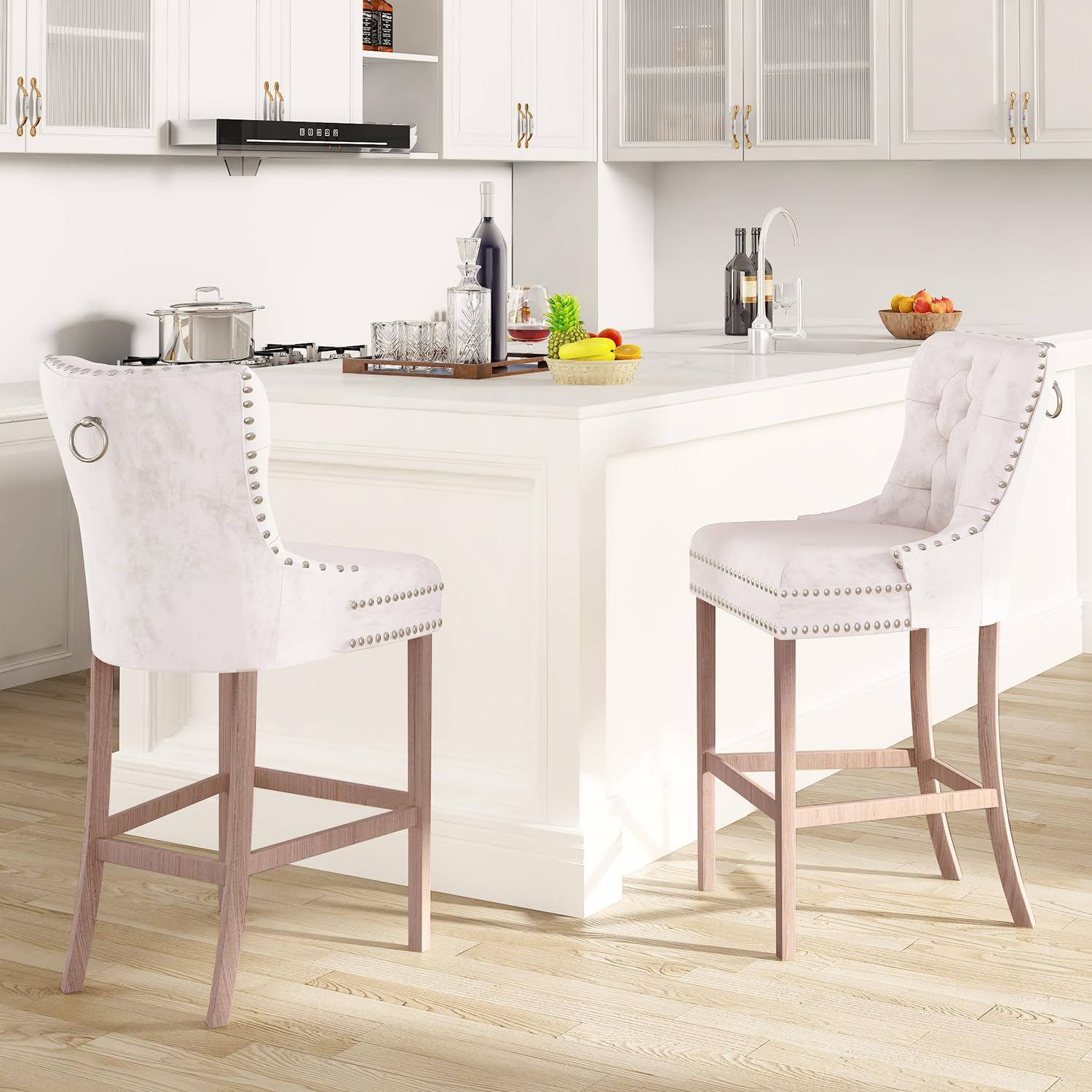 Recaceik Velvet Counter Height Bar Stools Set of 2 - 27