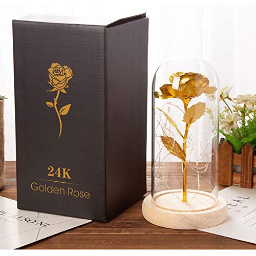 LED Rose Glass Dome with Wooden Base - Artificial & Dried Flower Home Decor for Valentine's Day, Christmas, Wedding Centerpiece & Romantic Gifts - Red Rose Lamp for Table Decor, Bedroom, Living Room