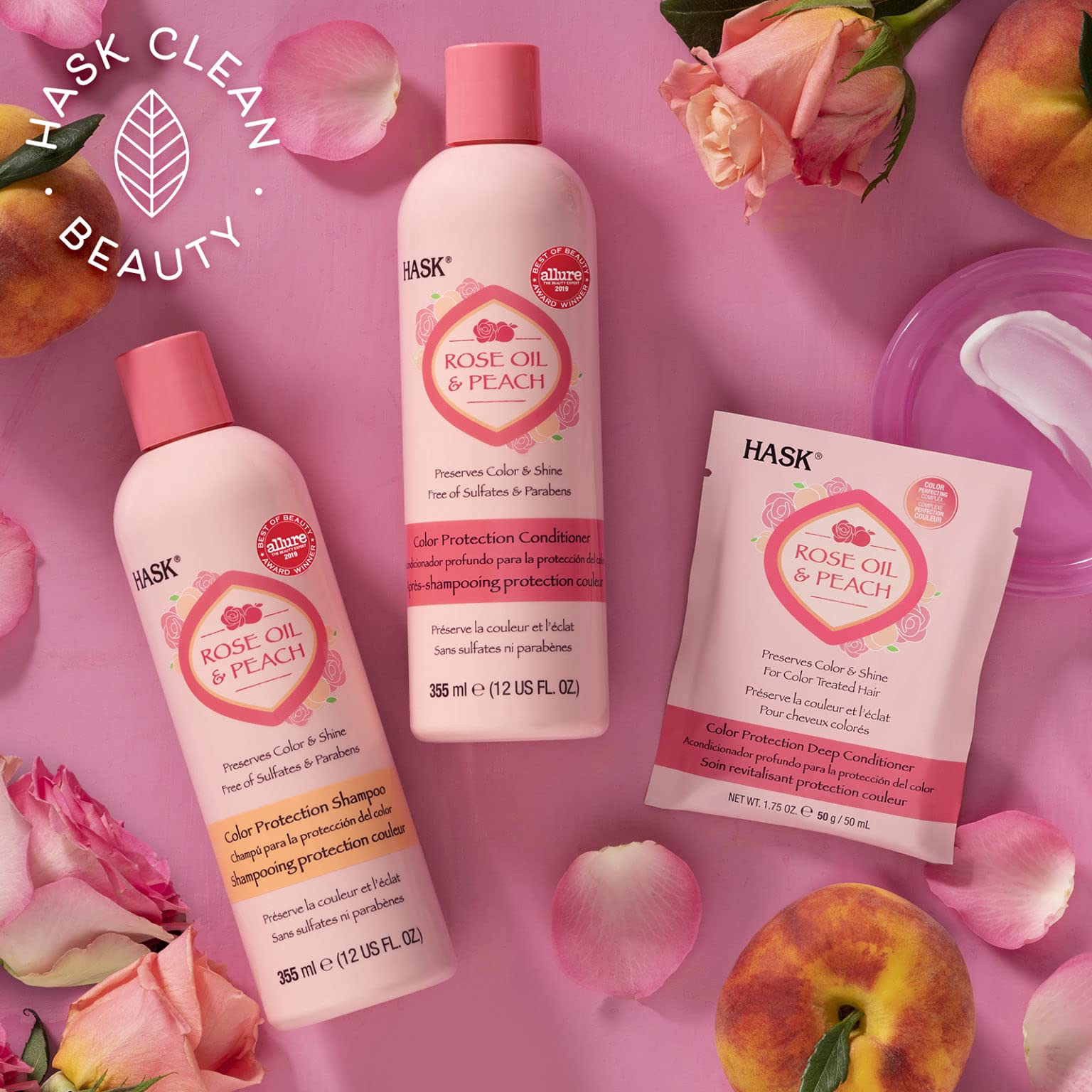 Hask Rose Oil & Peach Color Protection Deep Conditioner - 50ml Sulfate Free, Paraben Free, Gluten Free Hair Treatment for Dry, Damaged & Color-Treated Hair - Salon Quality Hydration & Shine for Women & Men