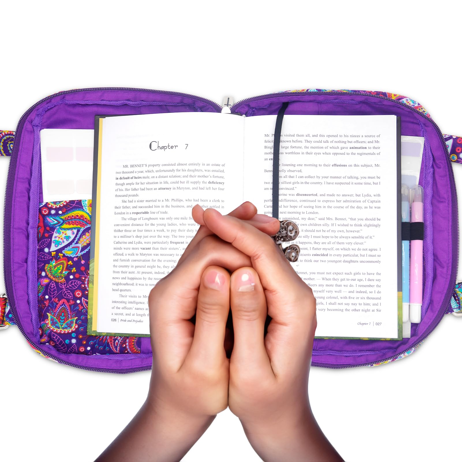 Women's Bible Cover with Adjustable Straps - Large Zippered Study Bible Carrying Case Bag (10x7x2.7 Inches) - Perfect for Church, Bible Study & Travel
