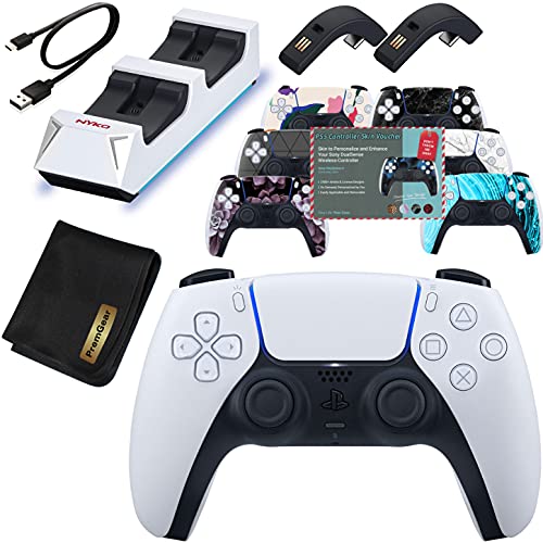 Sony DualSense Wireless PS5 Controller with Haptic Feedback - Includes Dual Port Charging Dock, Skin Voucher & Premium Cleaning Cloth | Perfect for Gaming, Streaming & Competitive Play on PlayStation 5