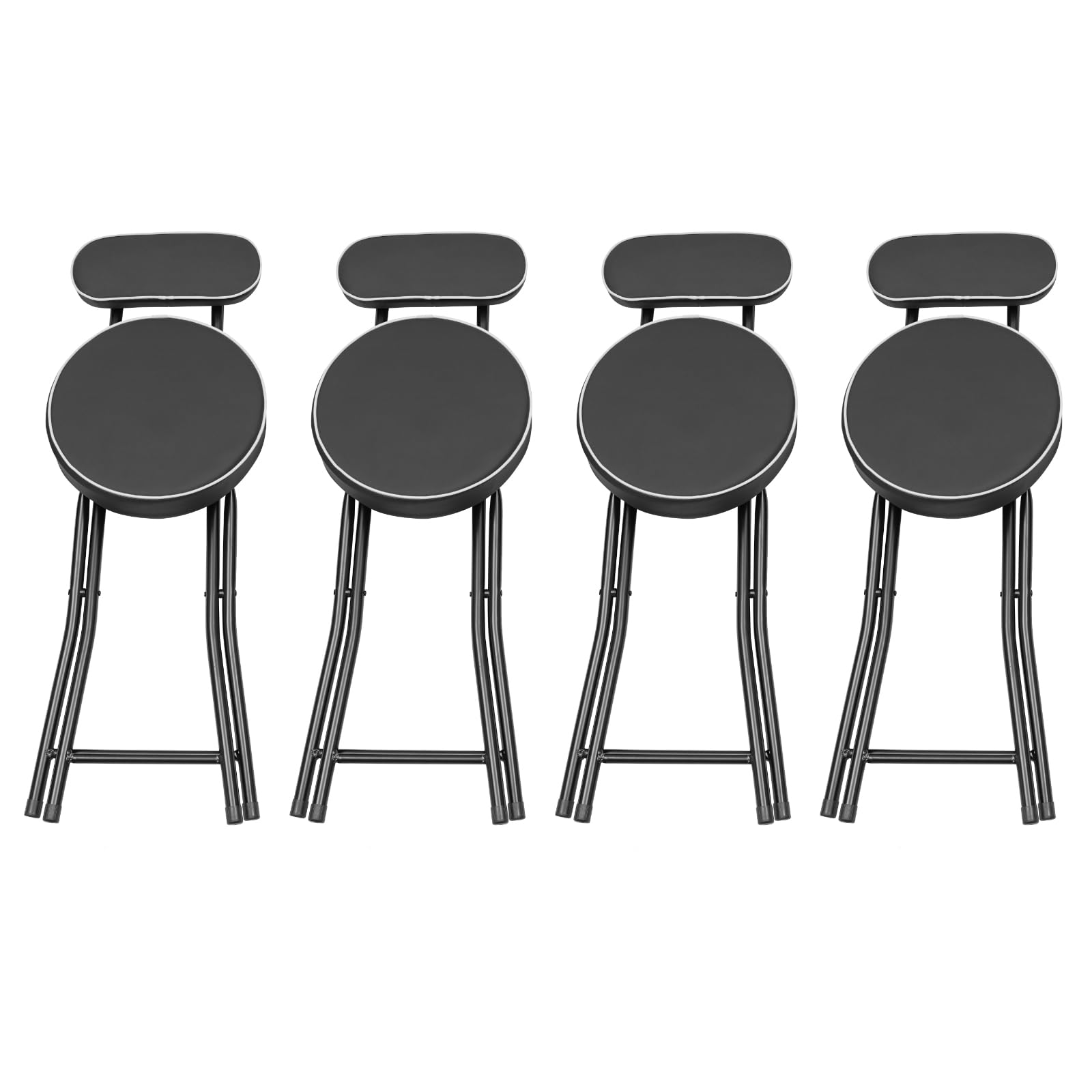 LOYALHEARTDY 4 Pack Foldable Stool with Backrest & Cushion - 18.9 Inch Portable Padded Bar Stool for Camping, Kitchen, Home Office, Outdoor, Parties & Events (Black)
