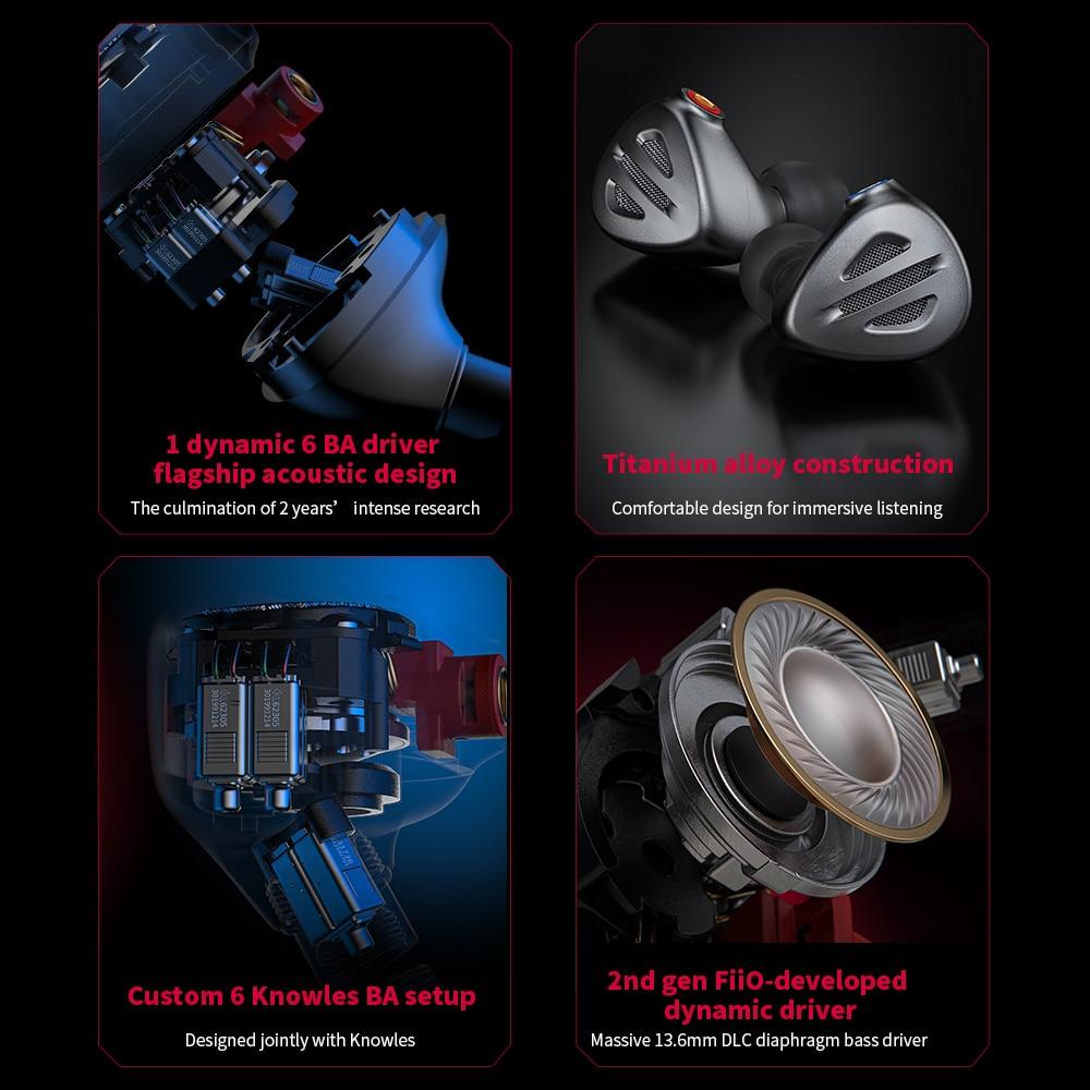 FiiO FH9 HiFi In-Ear Earphones with 1DD+6BA Drivers - Premium Sound for Audiophiles, Music Lovers & Studio Monitoring
