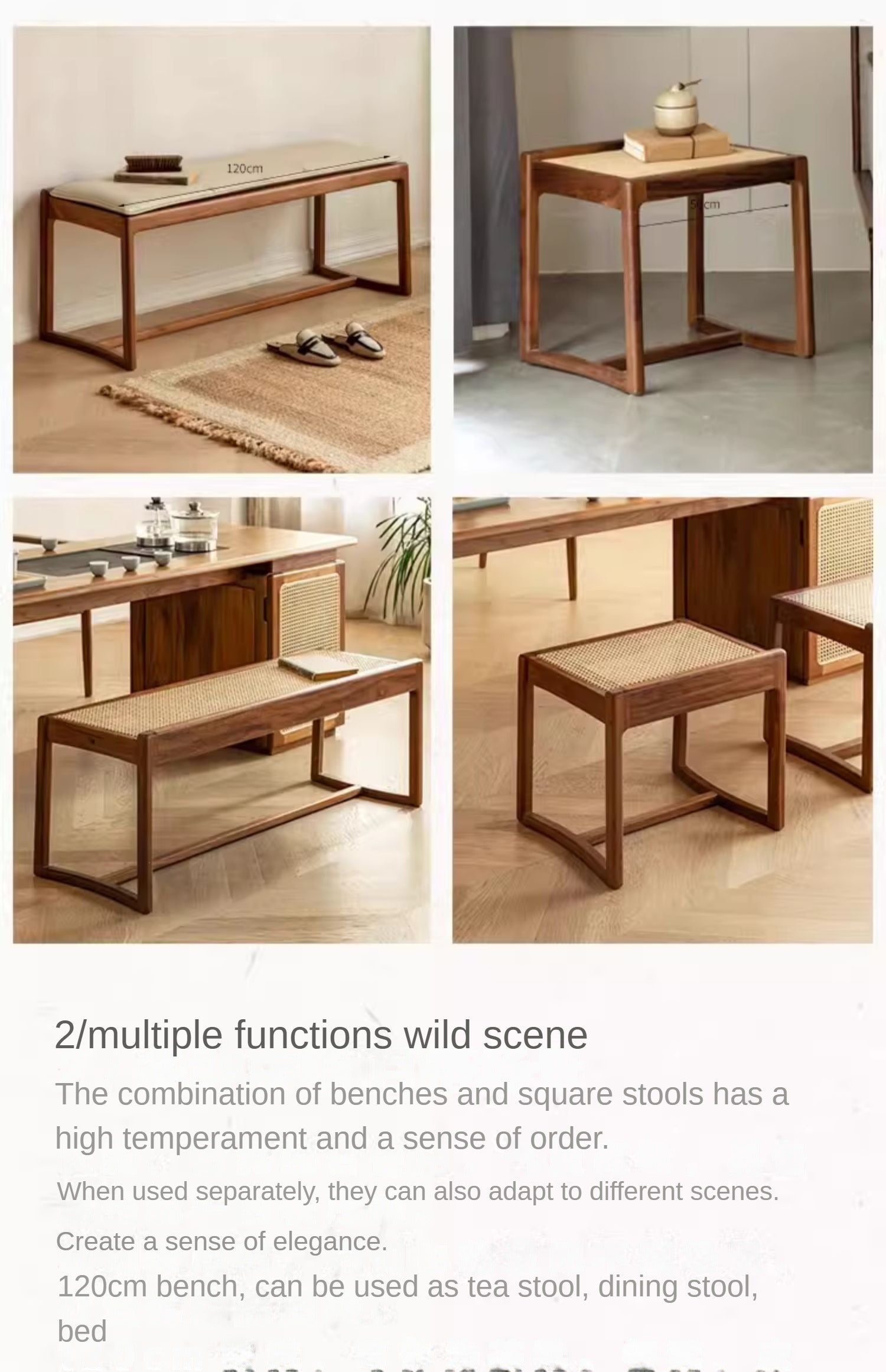 Black Walnut Solid Wood Square Stool Bench - Handcrafted Rustic Stool for Kitchen, Entryway & Bedroom - Durable Wooden Seat for Home Decor & Farmhouse Style