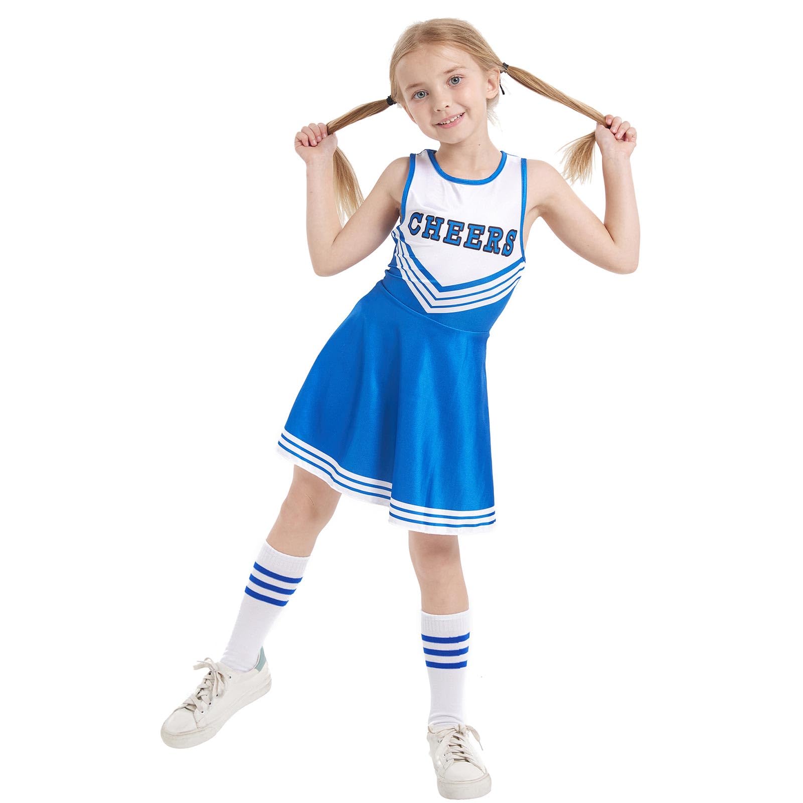 Cheerleader Costume for Girls - Suffolly Pompom Girl Outfit with Socks | Halloween, Carnival & Masquerade Party Dress | Perfect for Cheerleading, Dance Performances & Themed Events