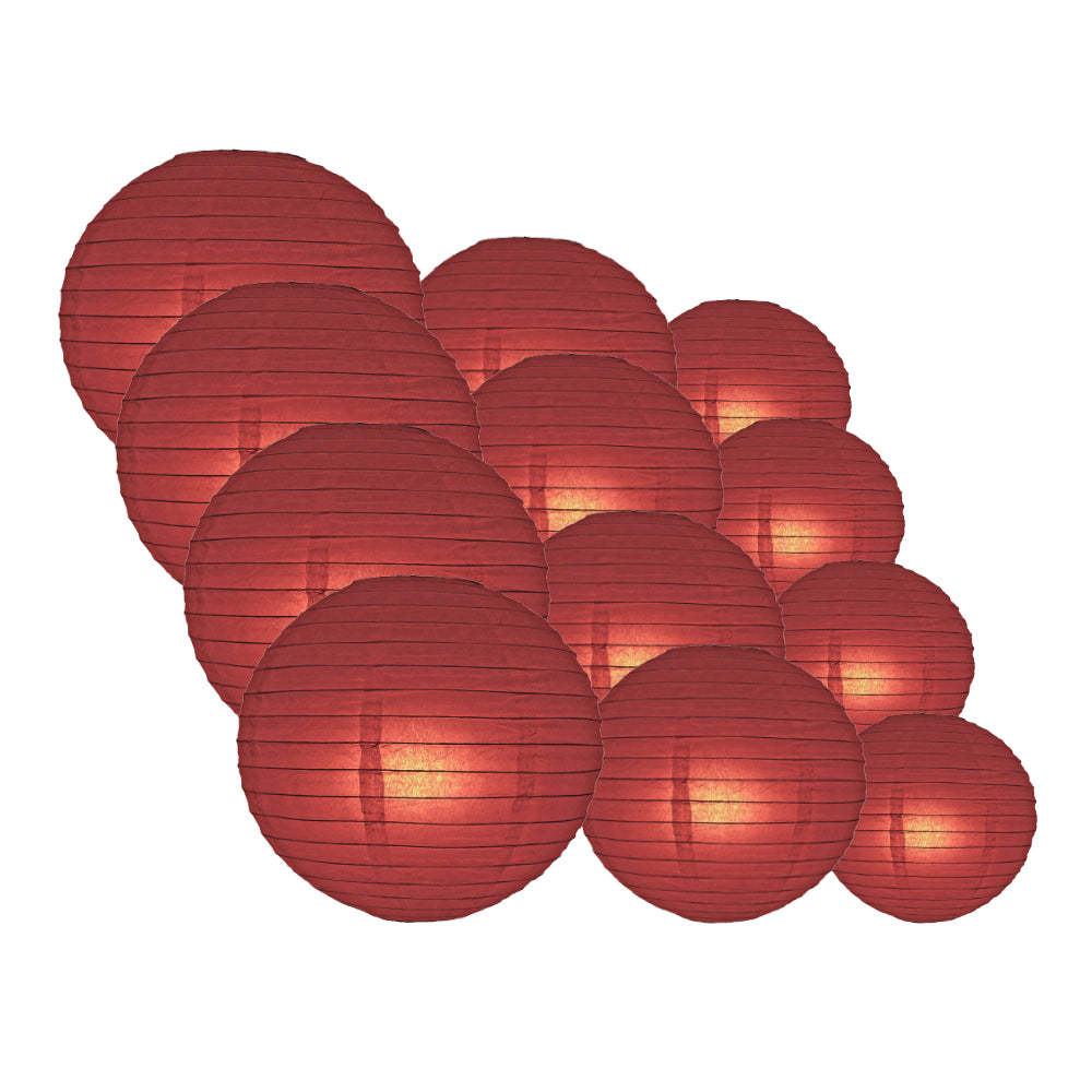 12-Piece Marsala Burgundy Wine Paper Lantern Set - Chinese Hanging Wedding & Party Decorations (12/10/8 Inch) - Perfect for Wedding Decor, Birthday Parties, and Asian-Themed Events