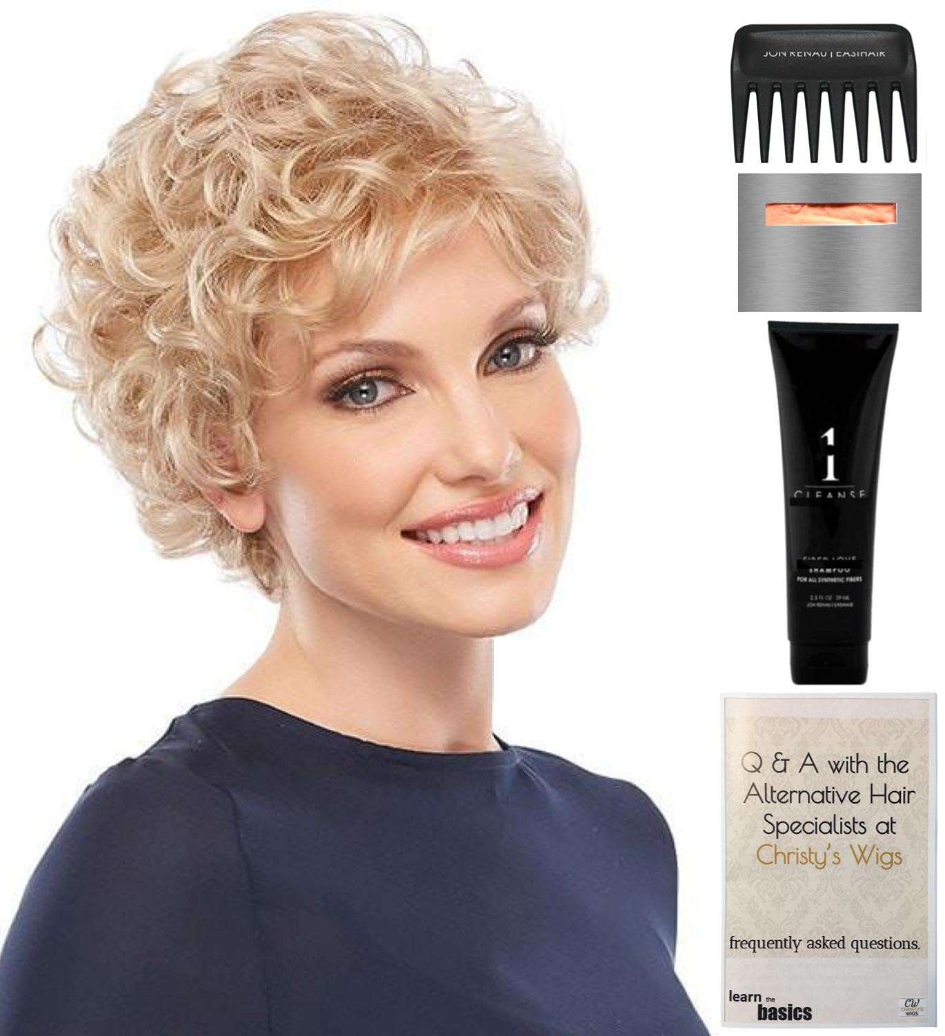 Jon Renau Lily Wig Bundle - 5 Piece Set (FS17/101S18 Color) with Christy's Wigs Q&A Booklet, Travel Size Wig Shampoo, Wig Cap & Wide Tooth Comb | Perfect for Daily Wear, Travel & Special Occasions