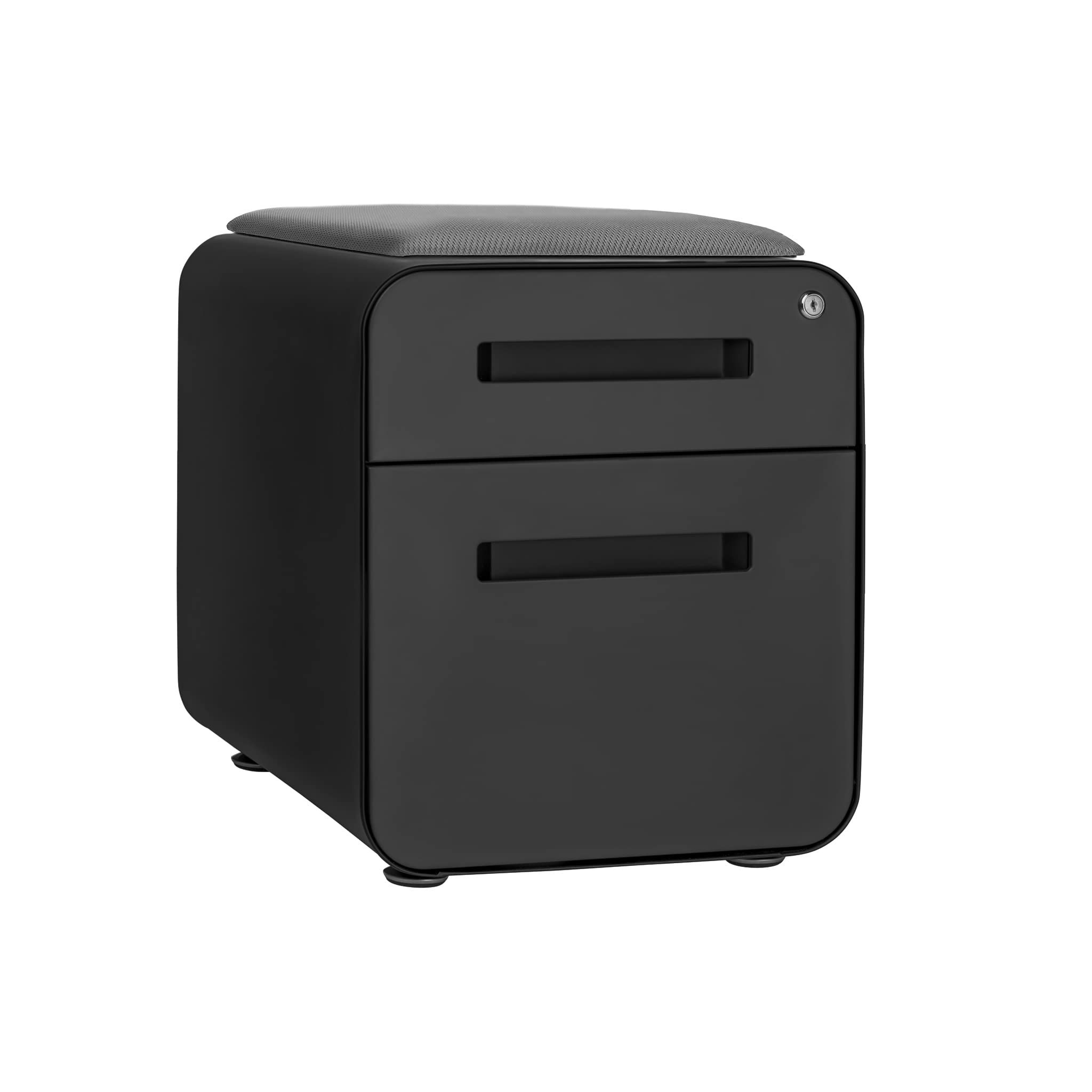 Laura Davidson STOCKPILE Mini 2-Drawer Mobile File Cabinet with Removable Magnetic Seat - Black Metal Filing Cabinet with Gray Cushion, Pre-Assembled for Home Office & Small Spaces | Compact Storage Solution for Documents & Supplies