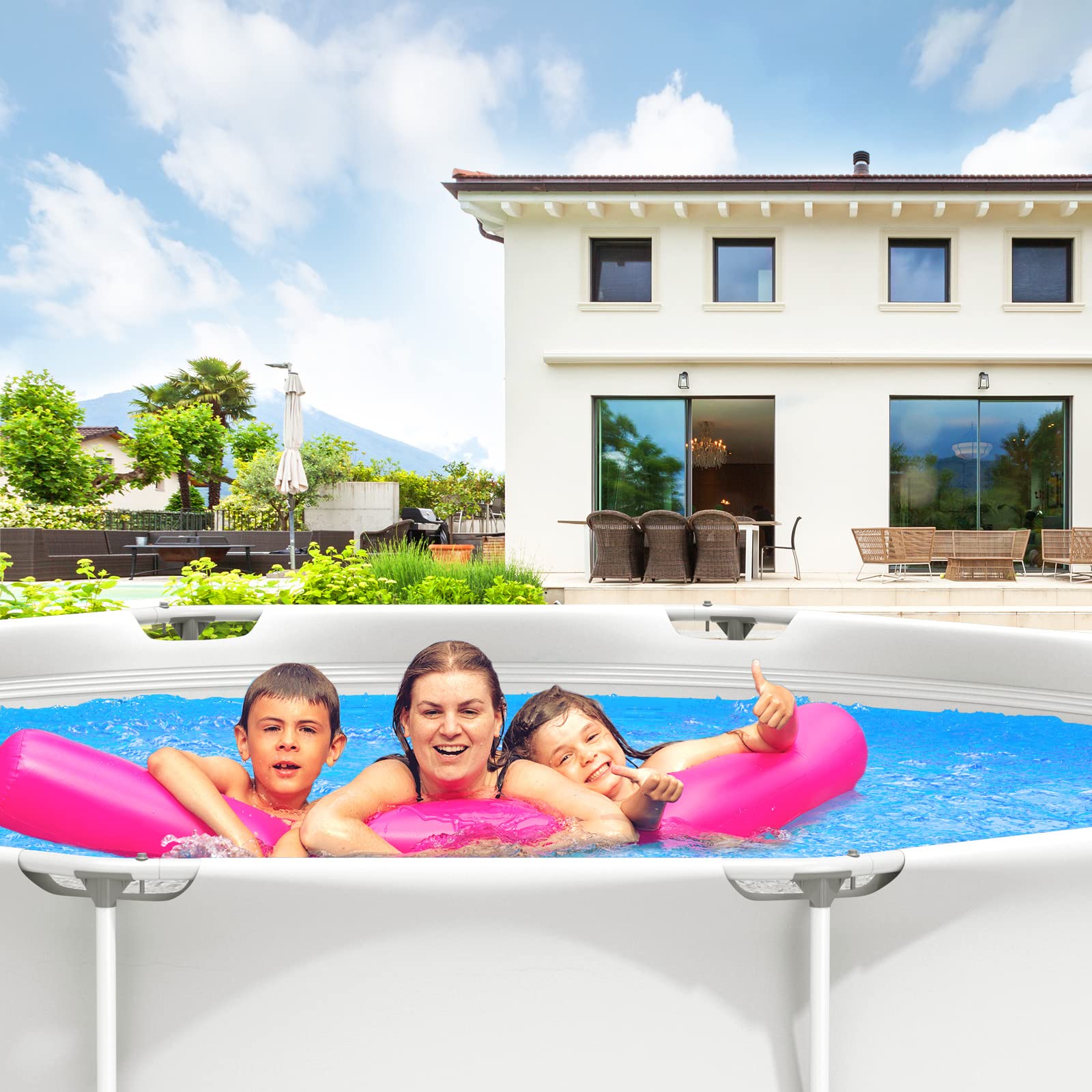 Goplus 12ft x 12ft x 30inch Above Ground Swimming Pool with Steel Frame & Cover - Durable Outdoor Round Pool for Backyard, Garden, Patio - Perfect for Summer Fun, Family Gatherings & Relaxation (Gray)