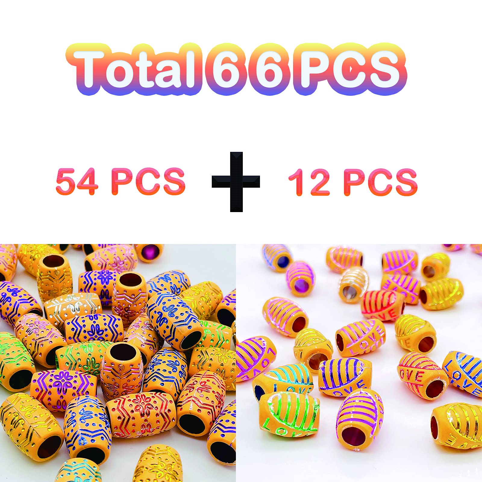 Colorful 66 PCS Acrylic Hair Beads for Braids & Dreadlocks - Flosius Hair Charms for Women & Girls