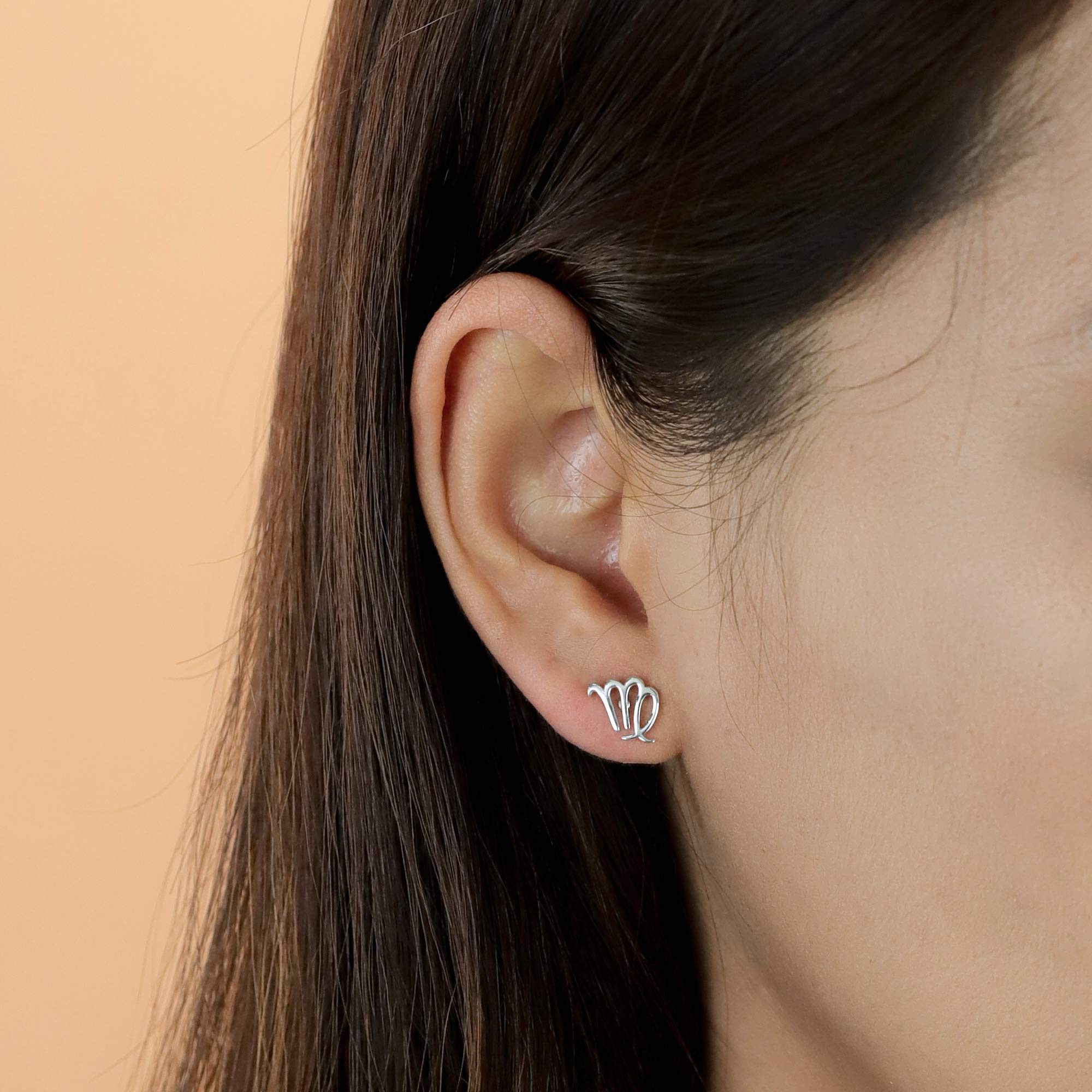 Boma Jewelry Sterling Silver Zodiac Sign Stud Earrings for Women - Aries, Taurus, Gemini, Leo, Virgo, Libra, Scorpio, Sagittarius, Capricorn, Aquarius, Pisces - Perfect for Birthdays, Gifts, and Everyday Wear