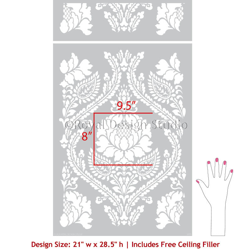 Windsor Damask Wall Stencil - Reusable DIY Painting Template for Home Decor, Accent Walls & Furniture - Perfect for Bedroom, Living Room & Office Design