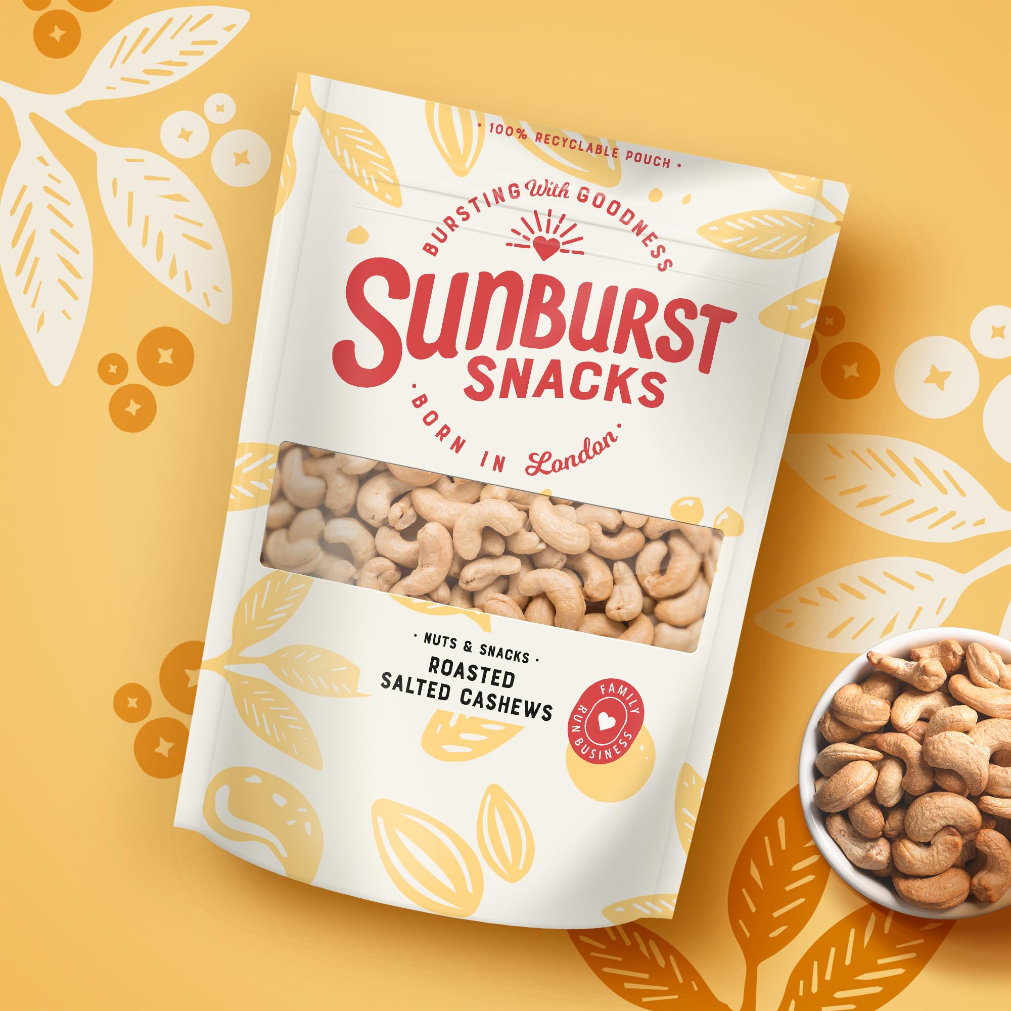 Premium Roasted & Salted Whole Cashew Nuts 1kg (2.2lb) - Sunburst Snacks - Keto Friendly, Vegan Snack for Parties, Gifts & Healthy On-the-Go Nutrition