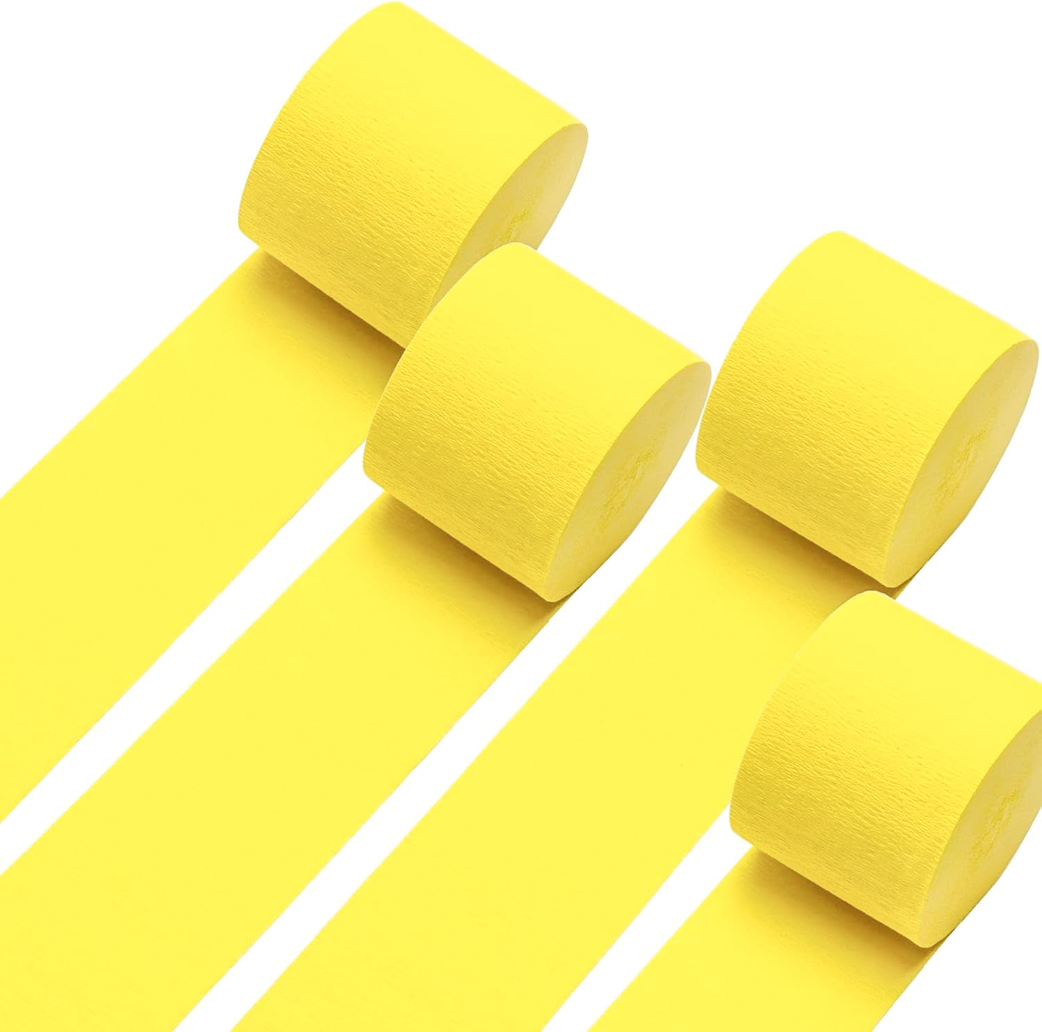 GCB Yellow Crepe Paper Streamers - 4 Rolls (328ft Total) for Party Decorations | Birthday, Wedding, Baby Shower, Engagement & Anniversary Decor | 1.8in x 82ft per Roll | Perfect for Ceiling Decor, Photo Backdrops & Festive Events