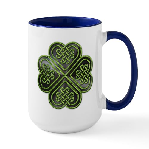White/Navy Inside - Celtic Knot Shamrock Large Mug