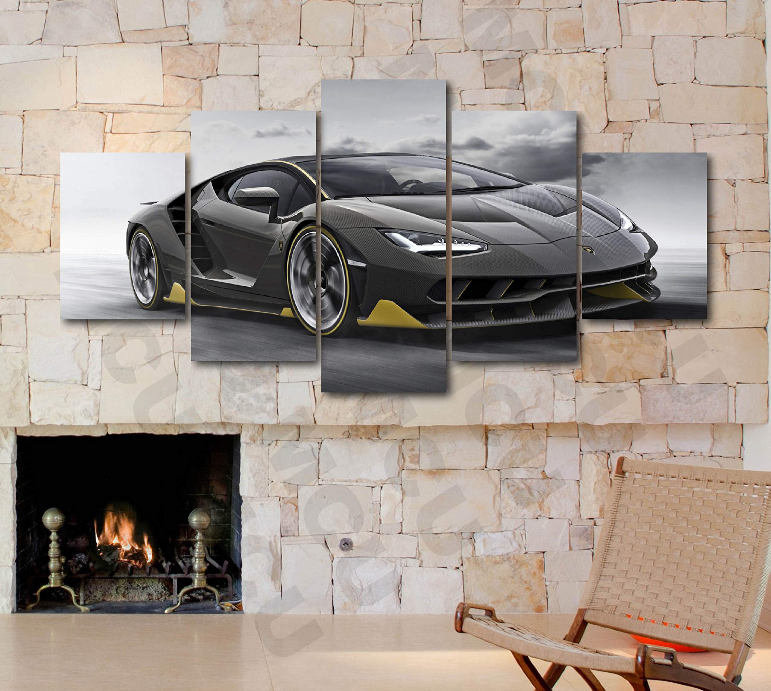5-Piece Luxury Canvas Wall Art - Sports Cars & Supercar Collection (Lamborghini Centenario) - Modern Home & Office Decor - Perfect for Car Enthusiasts & Man Cave