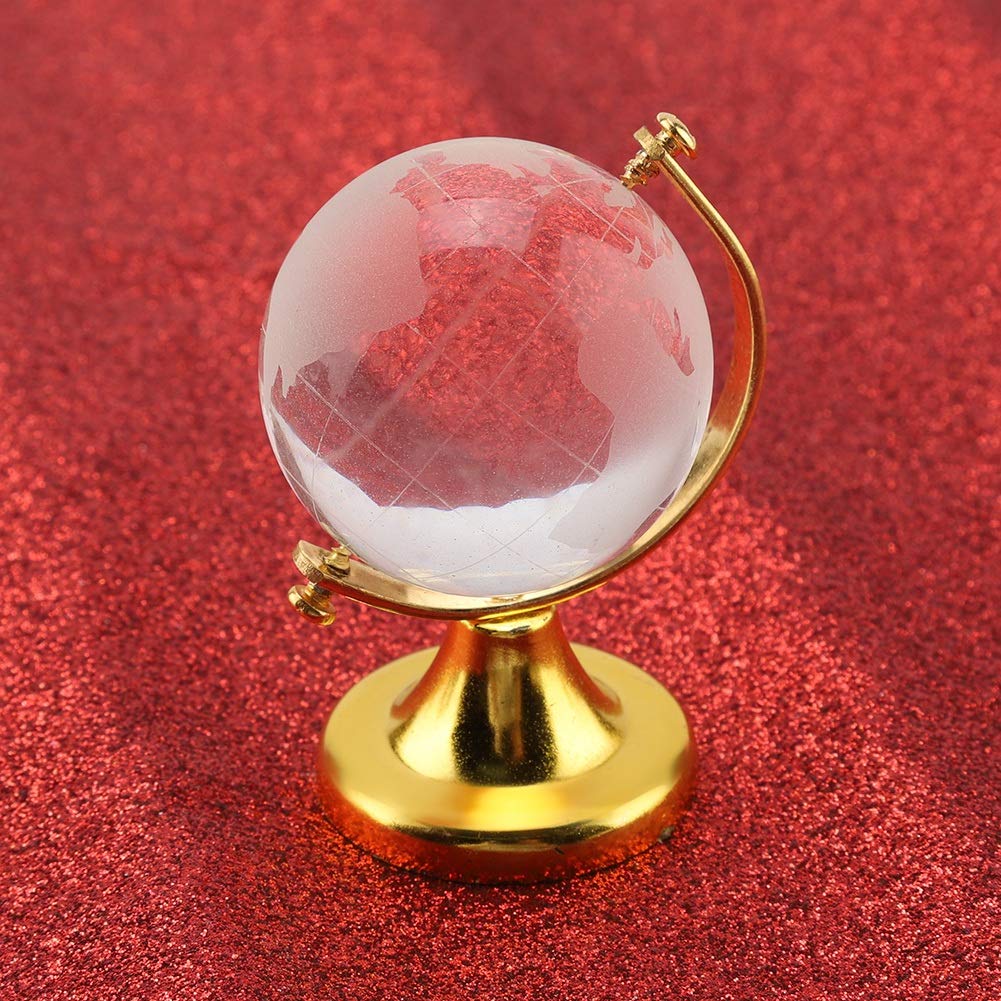 3D Crystal World Globe Ball - Mini Glass Desk Sphere with Clear World Map, Home & Office Decoration, Creative Birthday/Wedding/Memorial Gift, Gold Desktop Ornament - Perfect for Gifting, Travel Enthusiasts & Geography Lovers