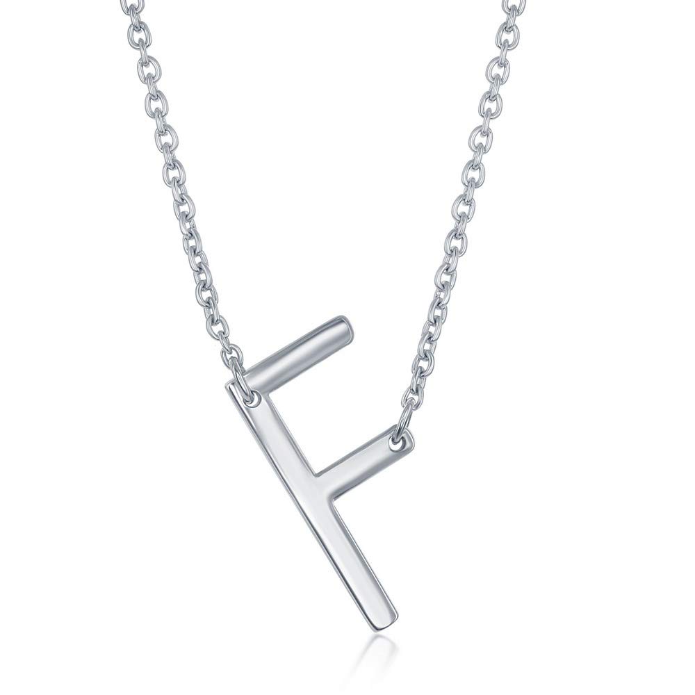 Sterling Silver Sideways Initial Necklace for Women - Personalized Letter Pendant Jewelry - Elegant Monogram Necklace - Perfect Gift for Her - Birthday, Anniversary, Valentine's Day & Everyday Wear
