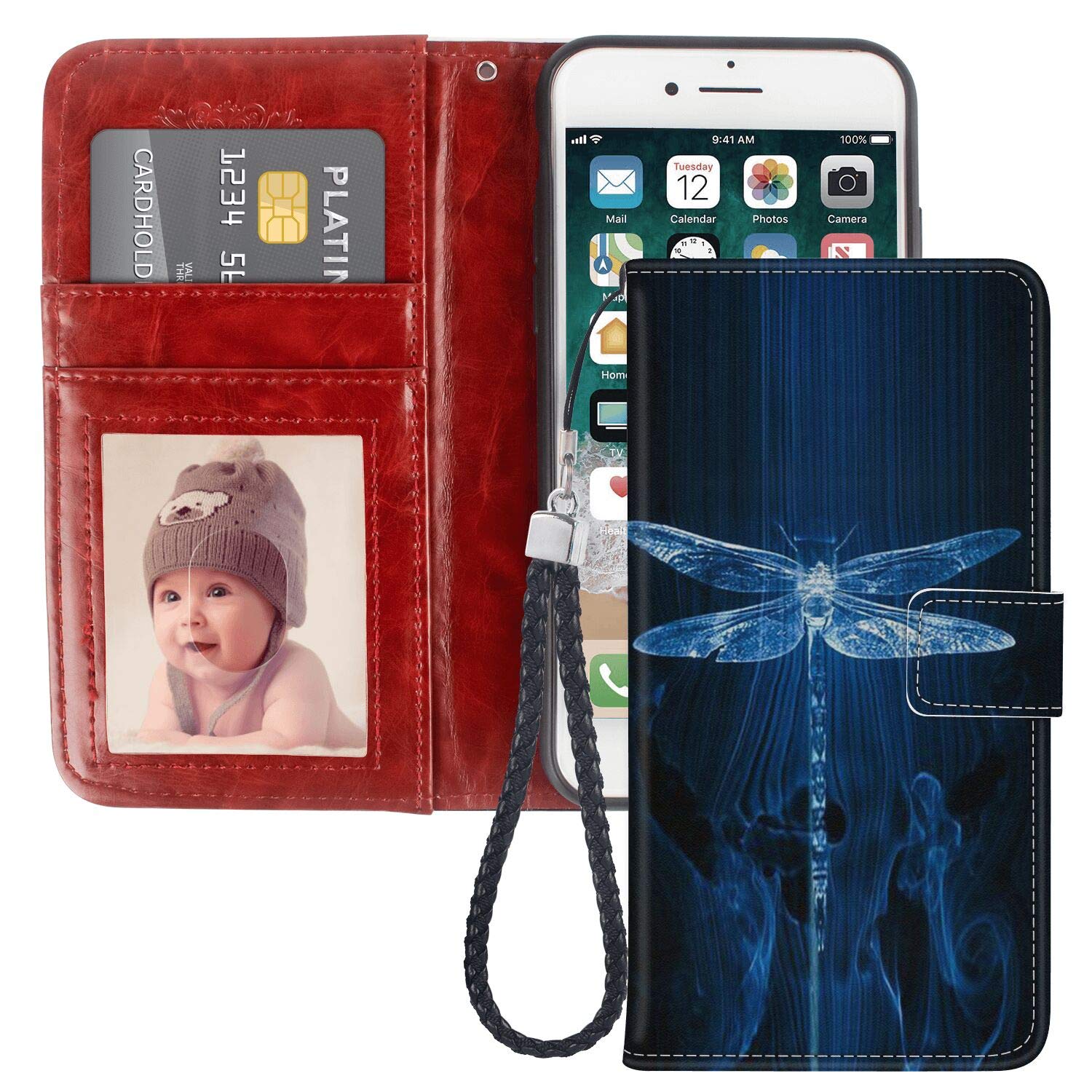 Dragonfly Slim Wallet Case for iPhone 8 & iPhone 7 (4.7 Inch) - RFID Blocking Credit Card Holder & Protective Phone Cover - Perfect for Travel, Shopping & Everyday Use