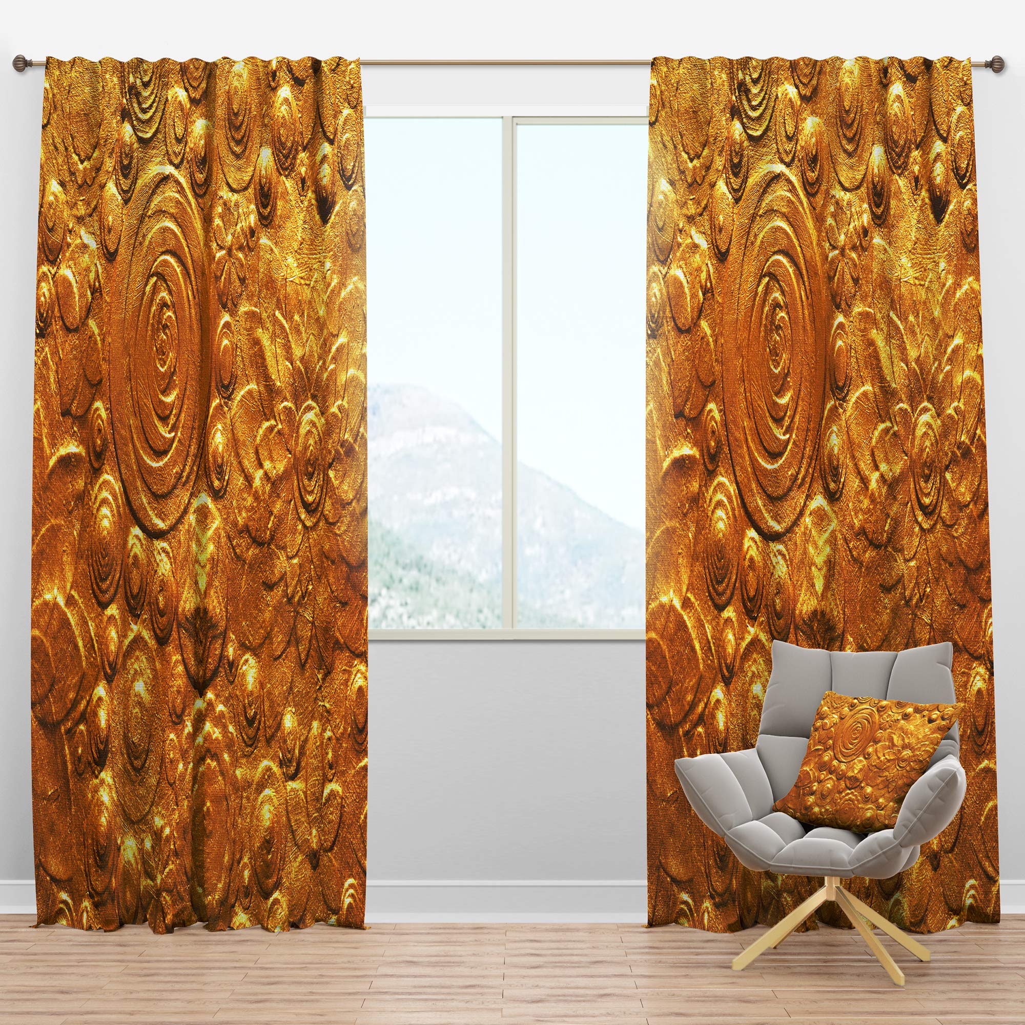 DesignQ Blackout Curtains with Embossed Golden Flowers - Thermal Insulated Room Darkening Drapes for Bedroom & Living Room (52x63 Inches, Single Panel) - Perfect for Home Decor, Privacy & Light Control
