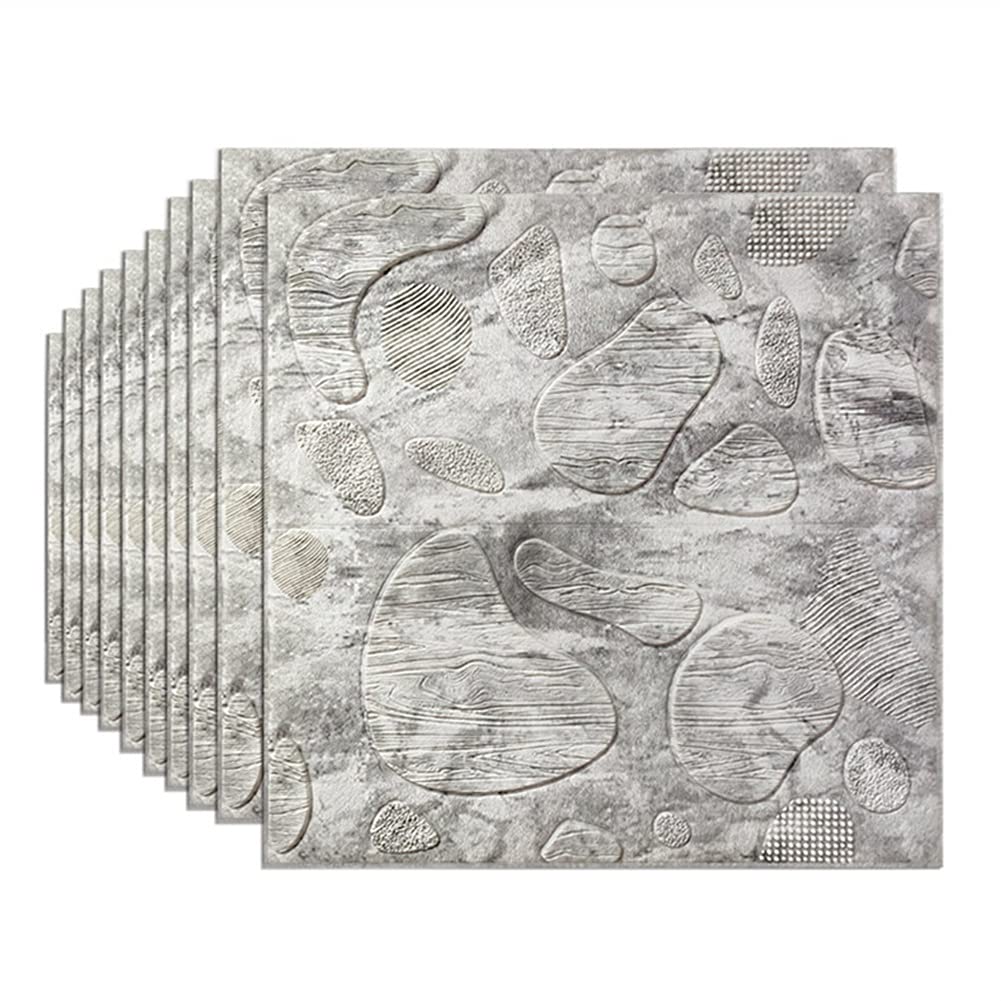 3D Cobblestone Brick Pattern Wall Panels - 10PCS Self-Adhesive Wall Stickers for Interior Decor, TV Background, Bedroom & Porch | Easy Peel-and-Stick Wallpaper (Color A2) - Perfect for Home Renovation & DIY Wall Makeovers