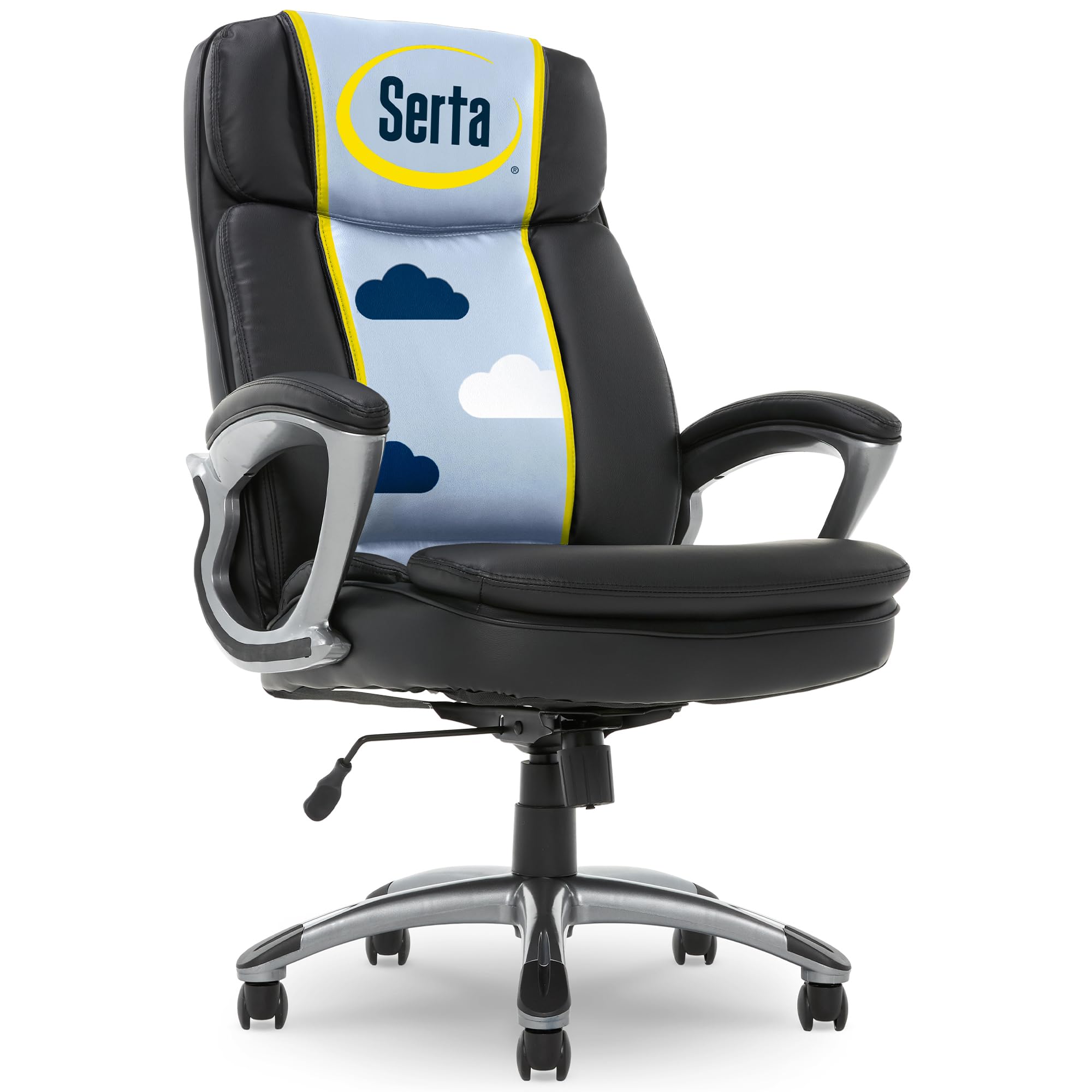 Serta Fairbanks Big and Tall High Back Executive Office Chair - Ergonomic Gaming Computer Chair with Layered Body Pillows & Contoured Lumbar Support - Black - Perfect for Long Work Hours, Gaming Sessions and Home Office Use