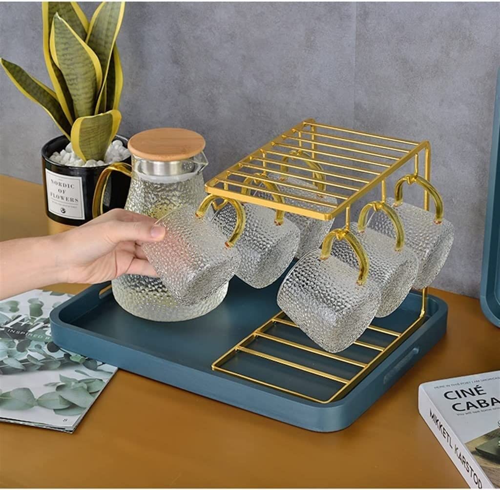 Sturdy Hammer Pattern Glass Cup Set with Handle - 4-Piece Drinking Glasses & Tea Kettle for Home, Living Room, Kitchen - Perfect for Iced Tea, Coffee, and Beverage Serving (One Color)