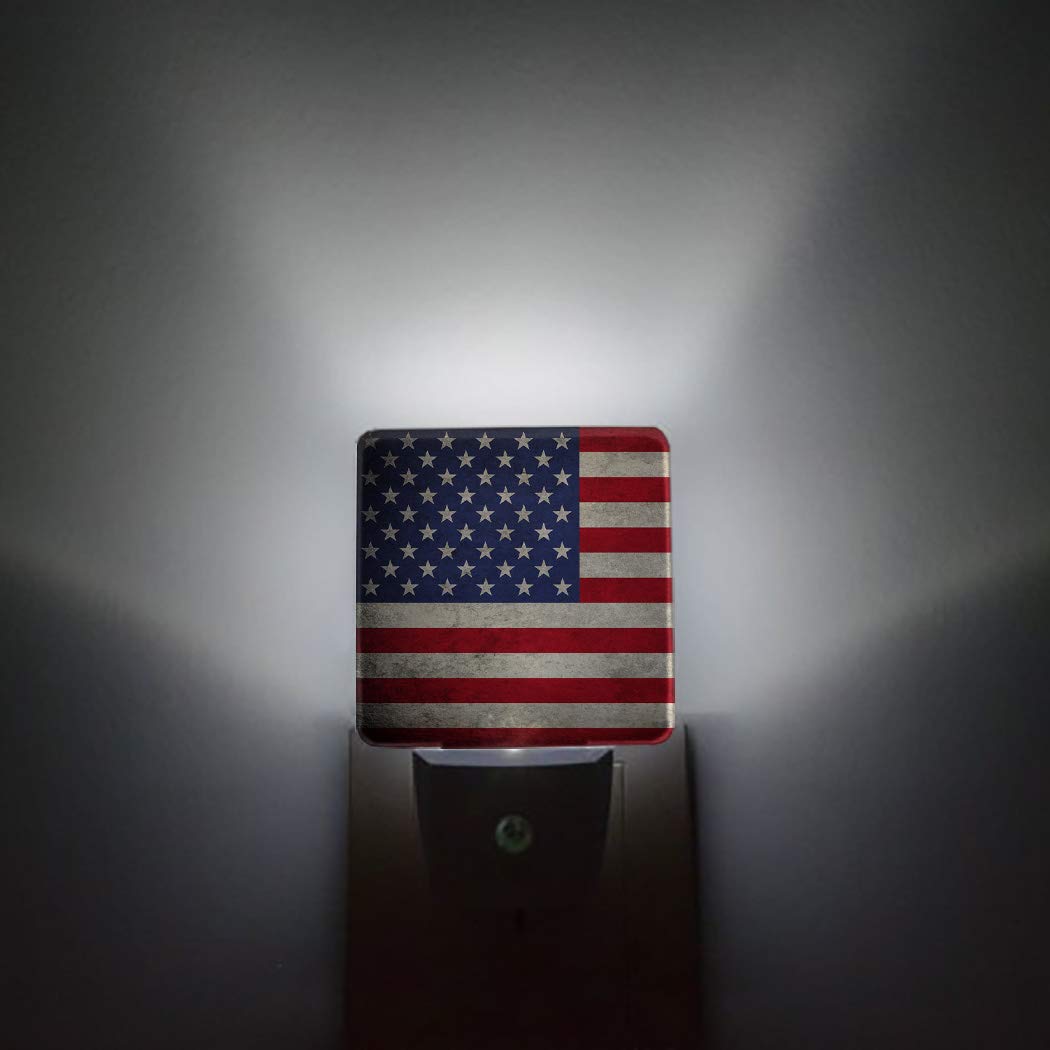 USA Flag LED Night Light - Auto Sensor, Wall Plug for Bedroom & Hallway