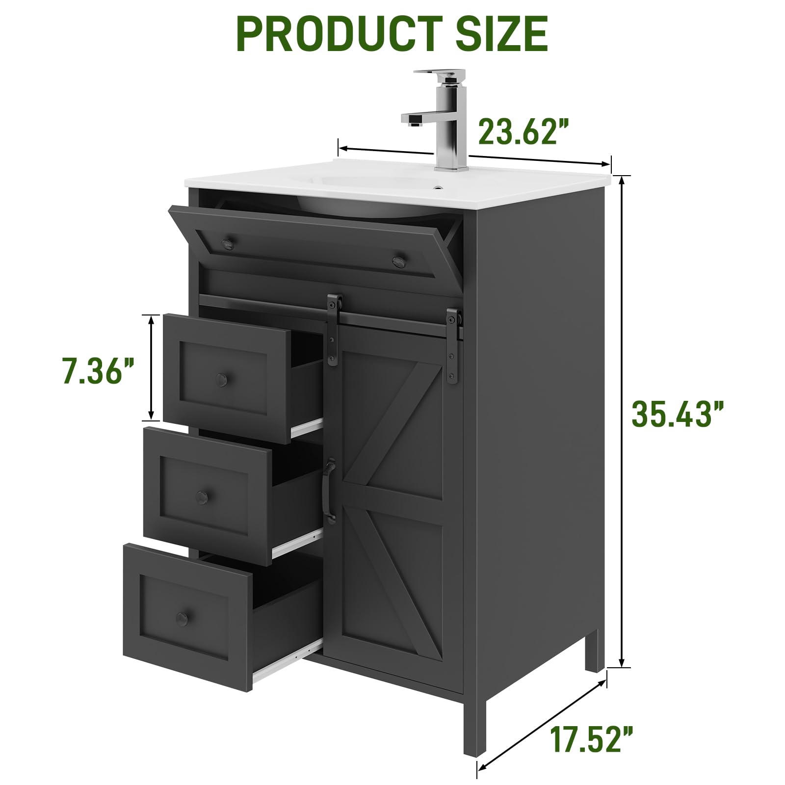 Vabches Freestanding Bathroom Vanity Set with Sink & Matte Silver Faucet - 36 Inch Bath Storage Cabinet with Sliding Doors, Drawers & Countertop - Modern Grey Bath Vanity for Small Spaces, Powder Room or Master Bath Remodel
