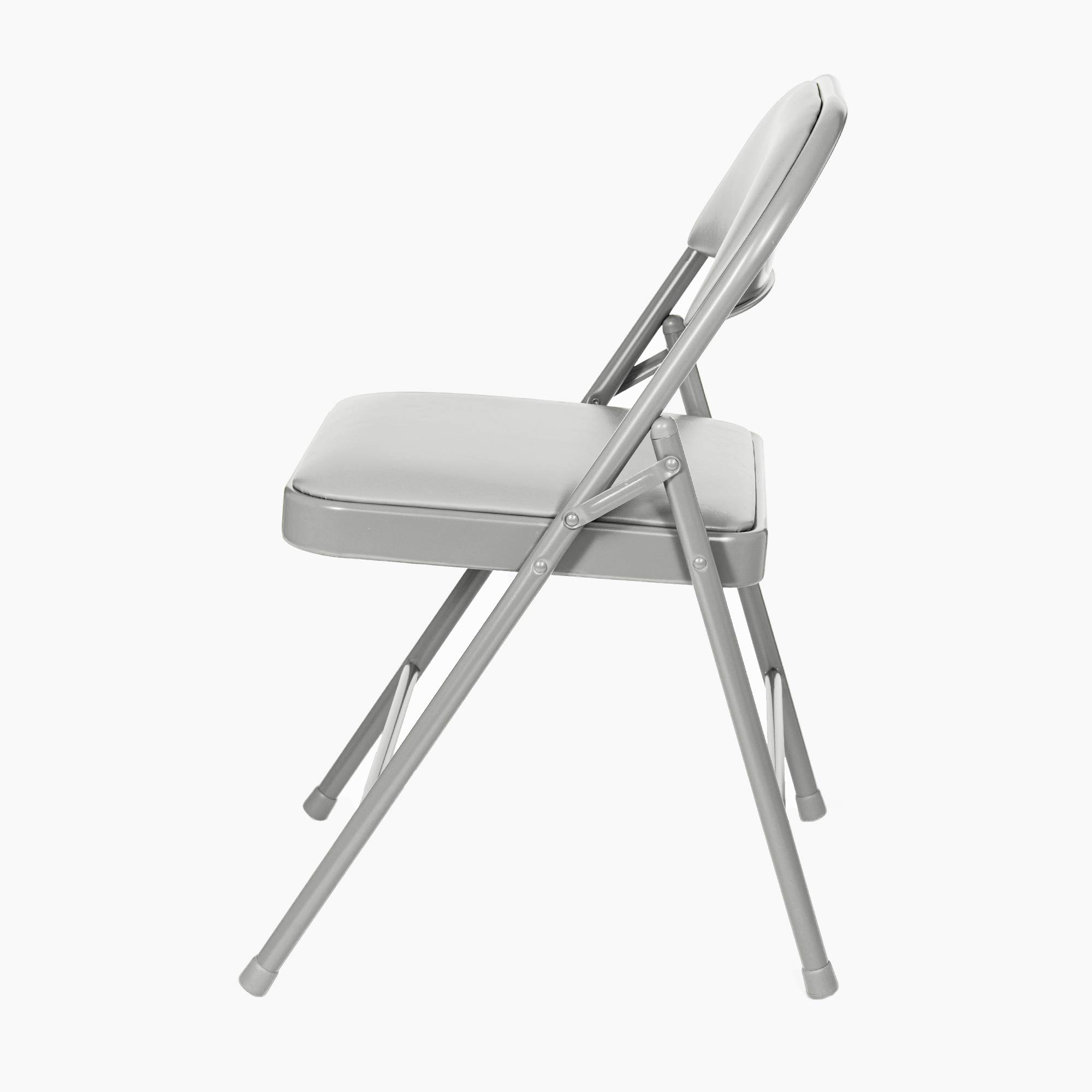 OEF Furnishings (4 Pack) Grey Vinyl Padded Steel Folding Chairs - Comfortable Cushioned Seat, Durable 19-Gauge Steel Frame - Space-Saving Portable Seating for Home, Office, Events, Parties, and Outdoor Gatherings