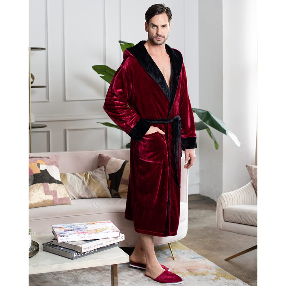 Premium Lotus Linen Men's Plush Hooded Bathrobe - Ultra Soft Long Robe for Men, Luxury Spa & Loungewear - Perfect for Home Relaxation, Bathroom, and Hotel Use