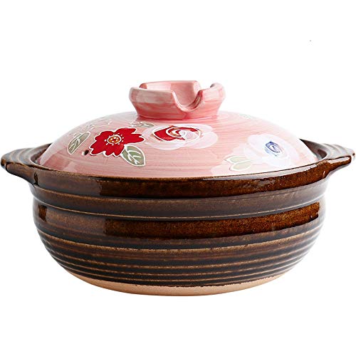 Premium Sakura Ceramic Stew Pot - Traditional Clay Rice Cooker for Gas Stove | Japanese Style Earthenware Soup Pot for Home Cooking, Steaming & Slow Simmering | Perfect for Soups, Rice Dishes & Family Meals