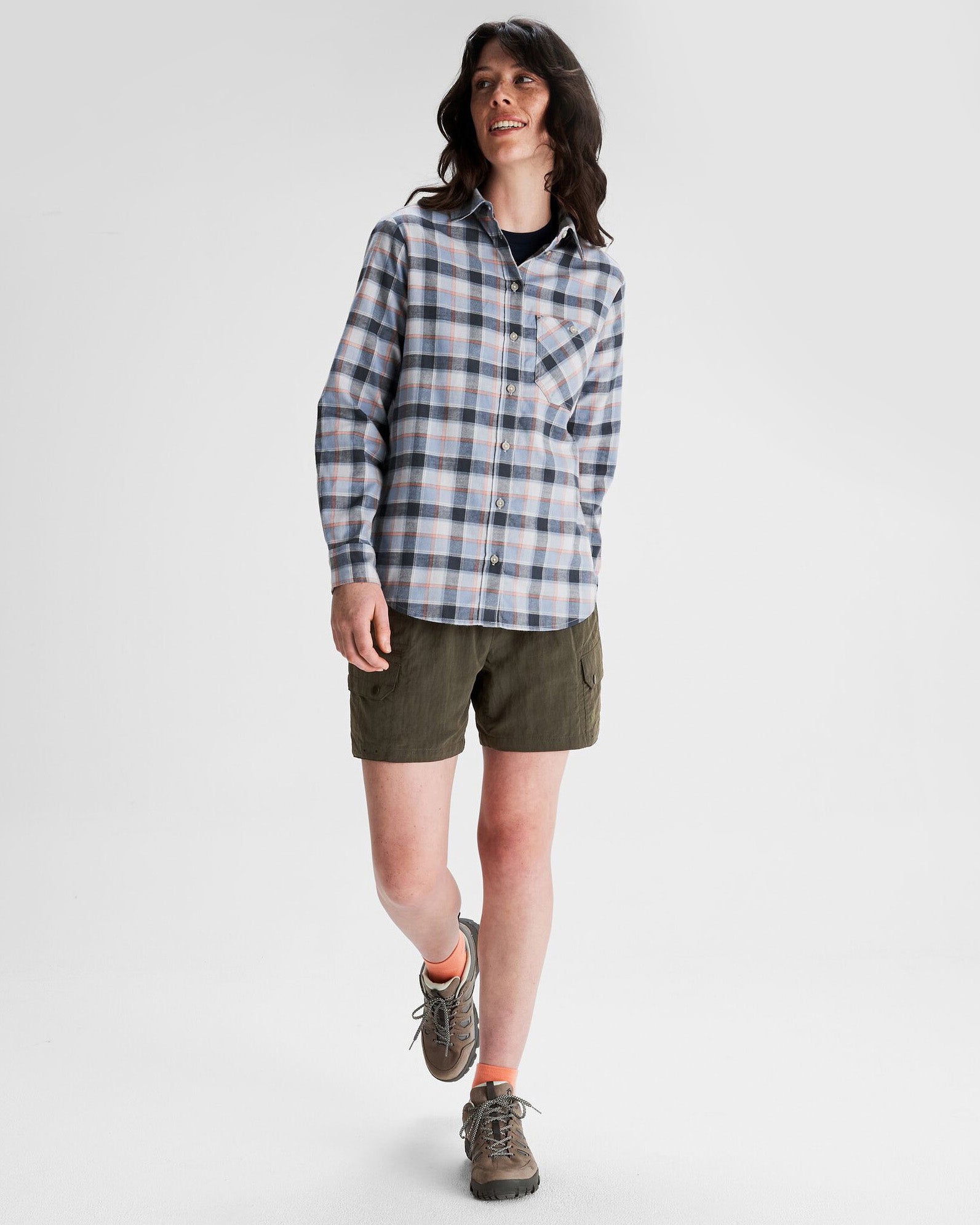 Women's Fyfe Flannel Shirt - Soft Haze Blue Plaid Button Down for Casual Wear & Outdoor Adventures