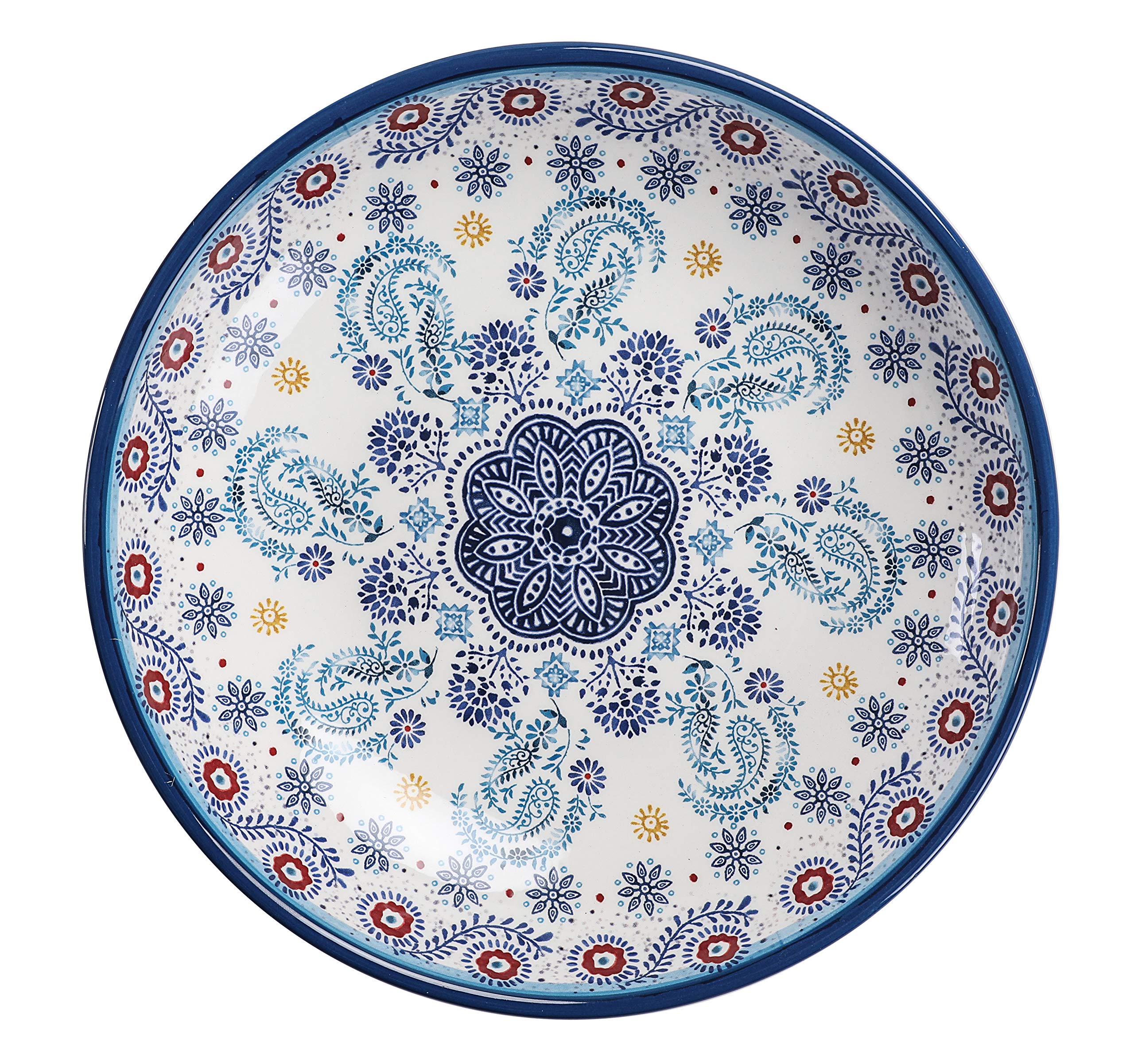 Bico Blue Talavera 35oz Dinner Bowls - Set of 4 Ceramic Bowls for Pasta, Salad, Cereal & Soup - Microwave & Dishwasher Safe - Perfect for Family Dinners, Parties & Everyday Use